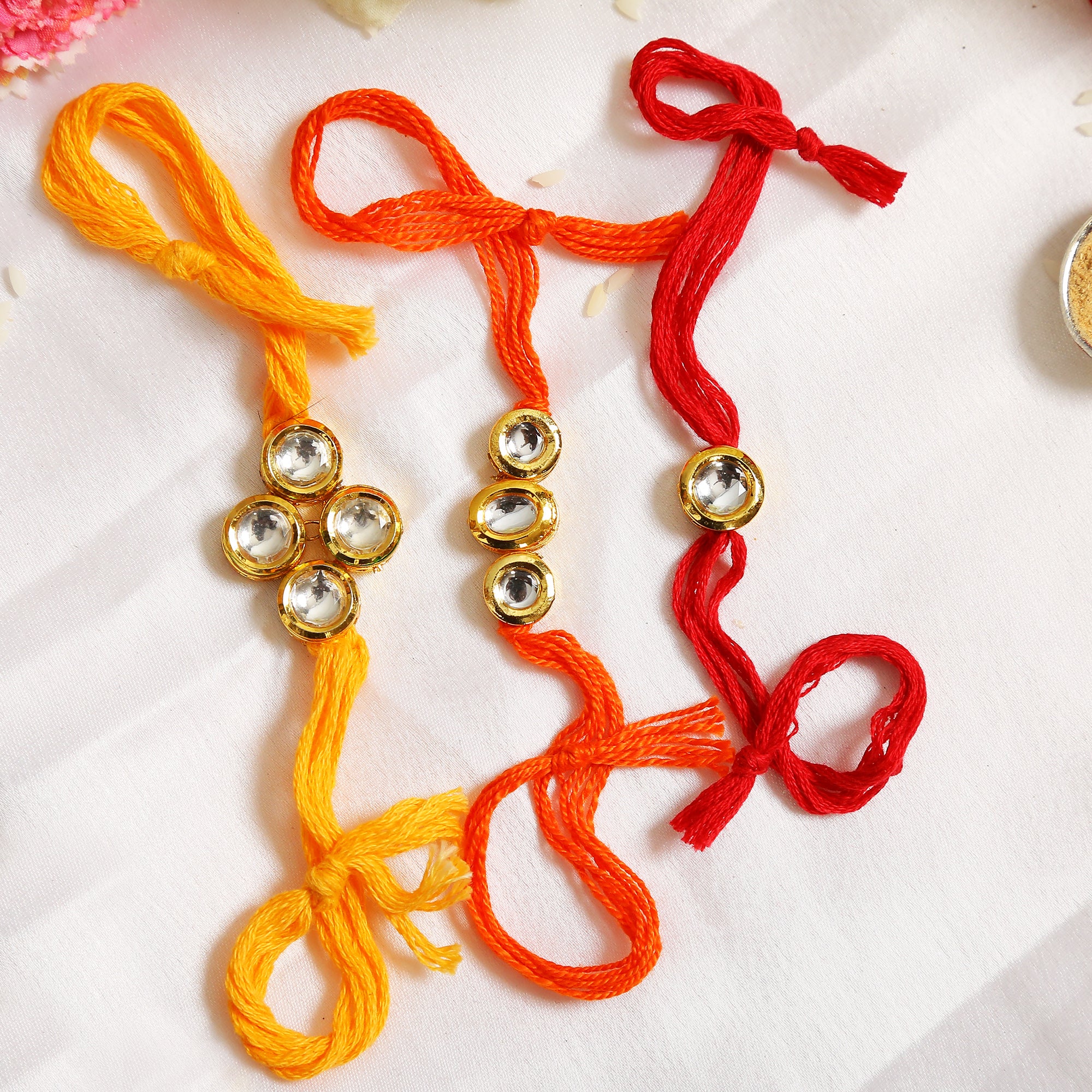Kundan Handmade Rakhi- Set Of 3