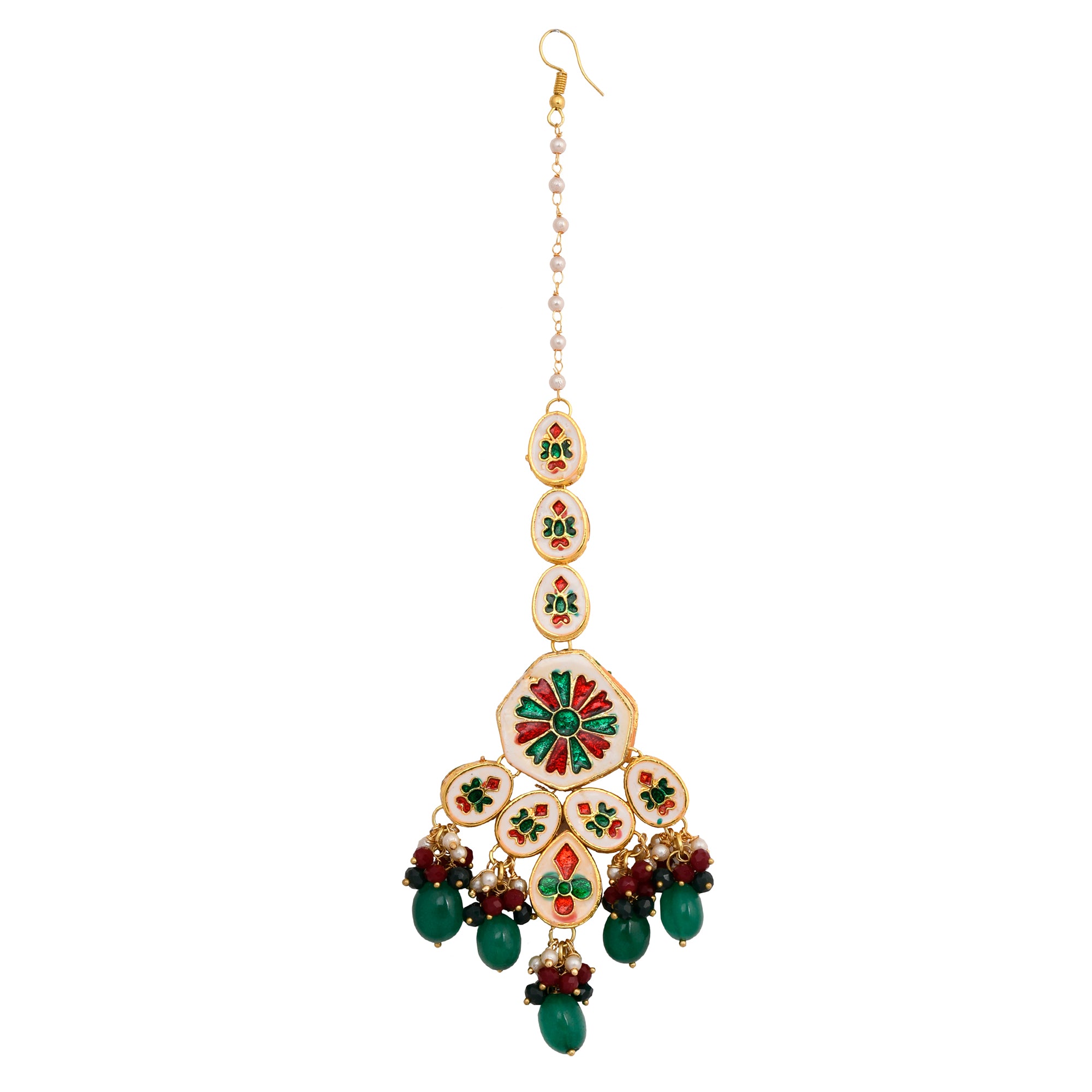 Women's Emerald Beaded Kundan Inspired Mang Tikka - Femizen