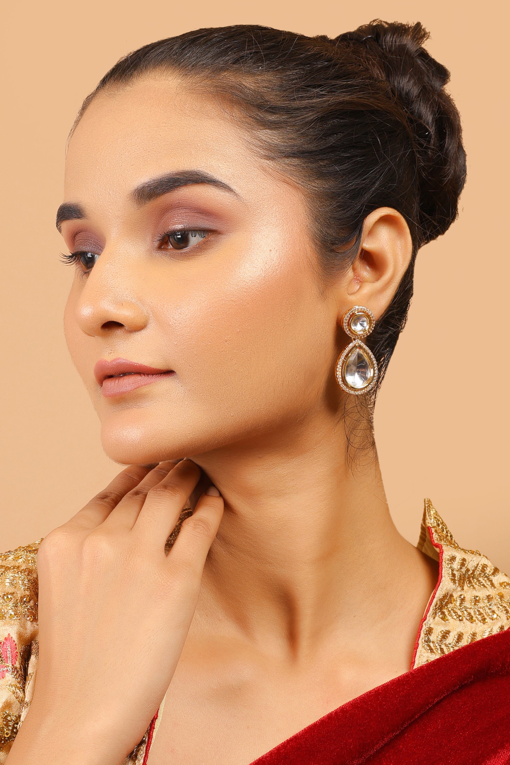 Women's Uncut Kundan Polki Drop Earrings - Femizen