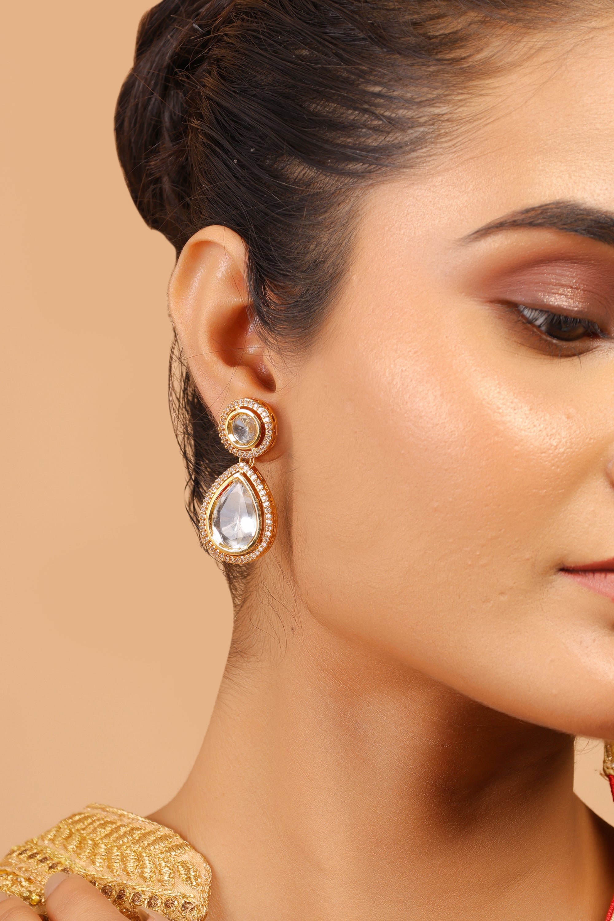 Women's Uncut Kundan Polki Drop Earrings - Femizen