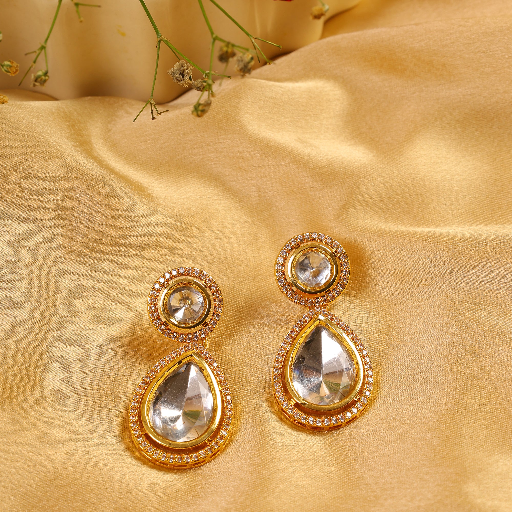 Women's Uncut Kundan Polki Drop Earrings - Femizen