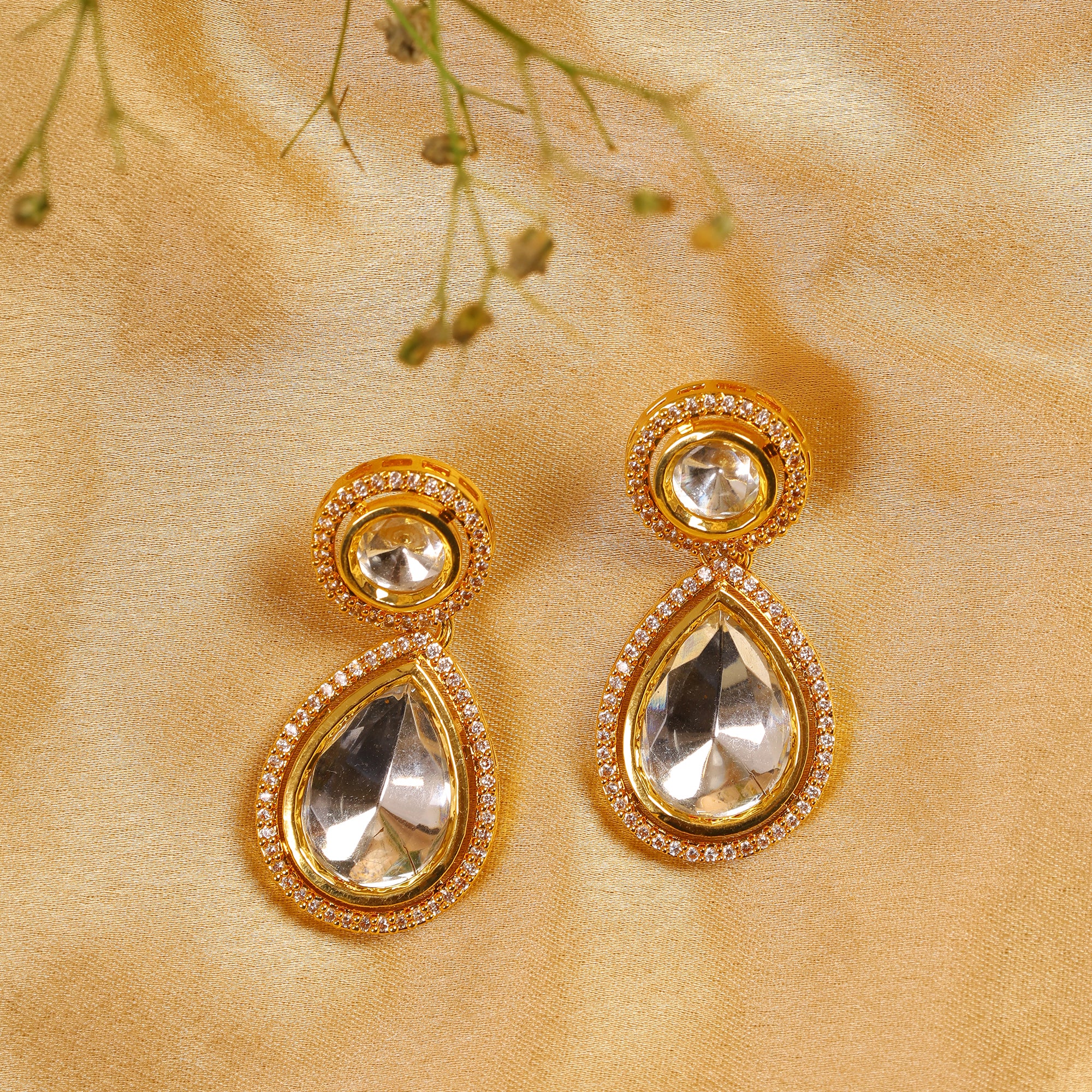 Women's Uncut Kundan Polki Drop Earrings - Femizen