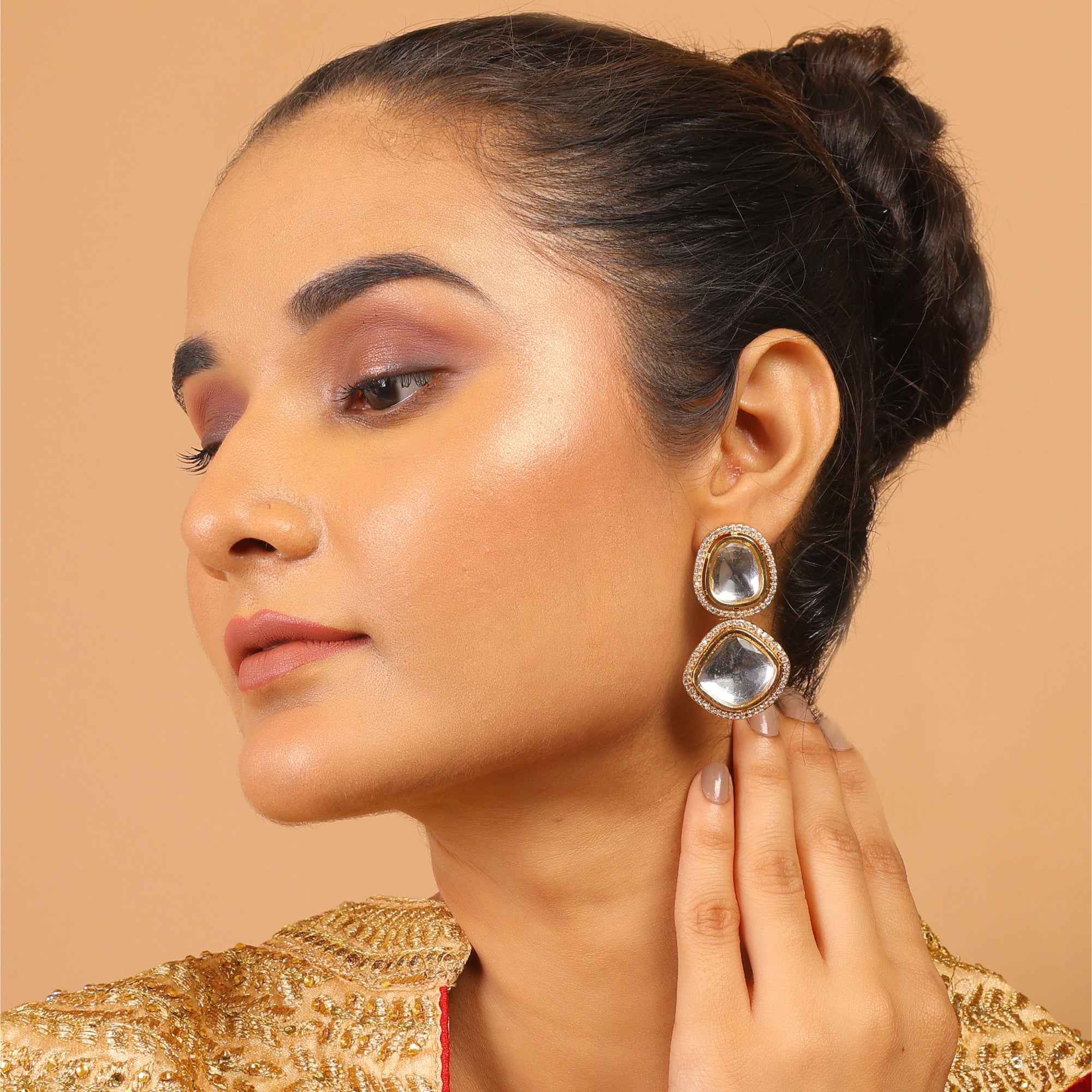 Women's Handcrafted Uncut Kundan Polki Earrings - Femizen