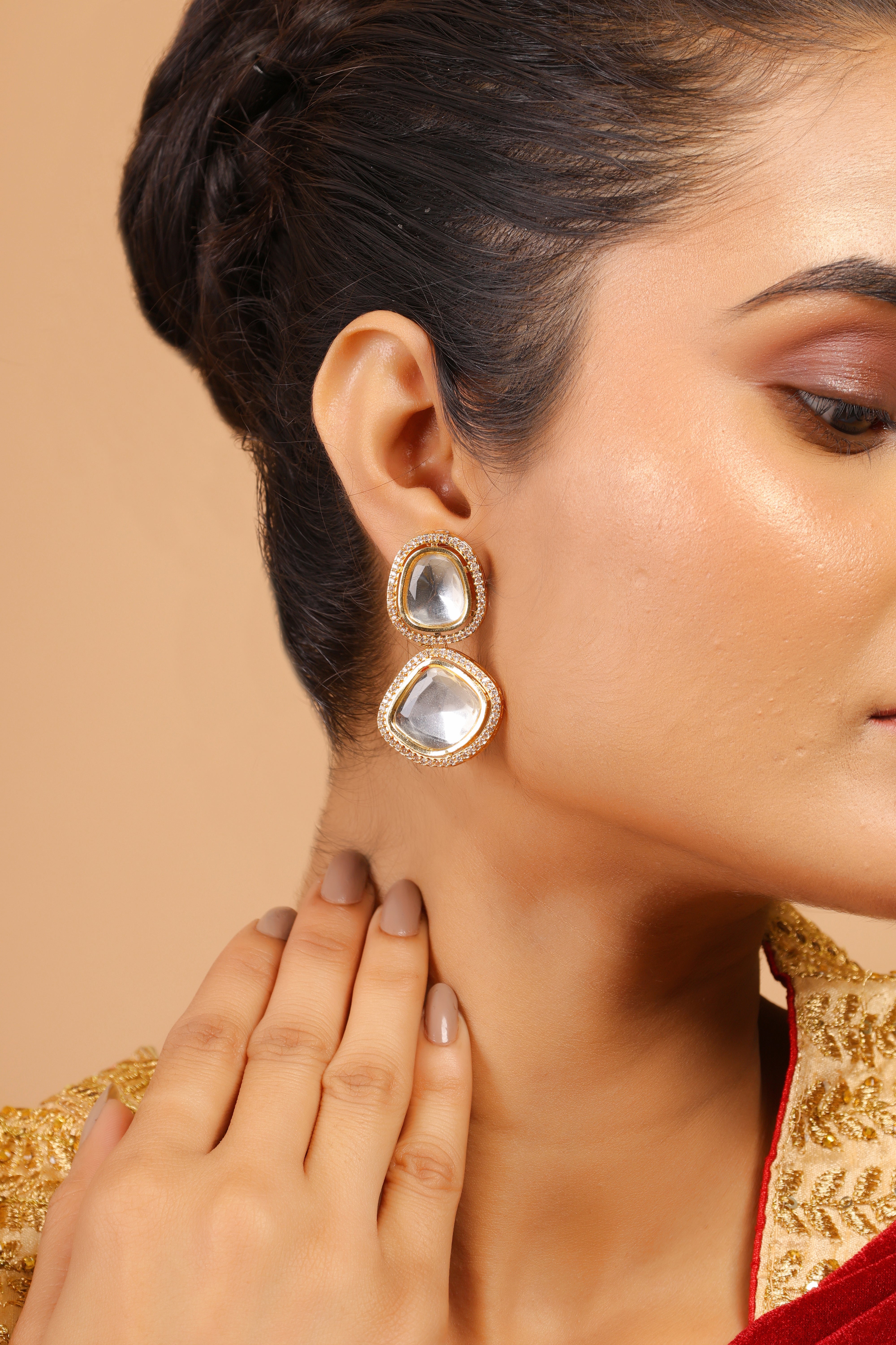 Women's Handcrafted Uncut Kundan Polki Earrings - Femizen