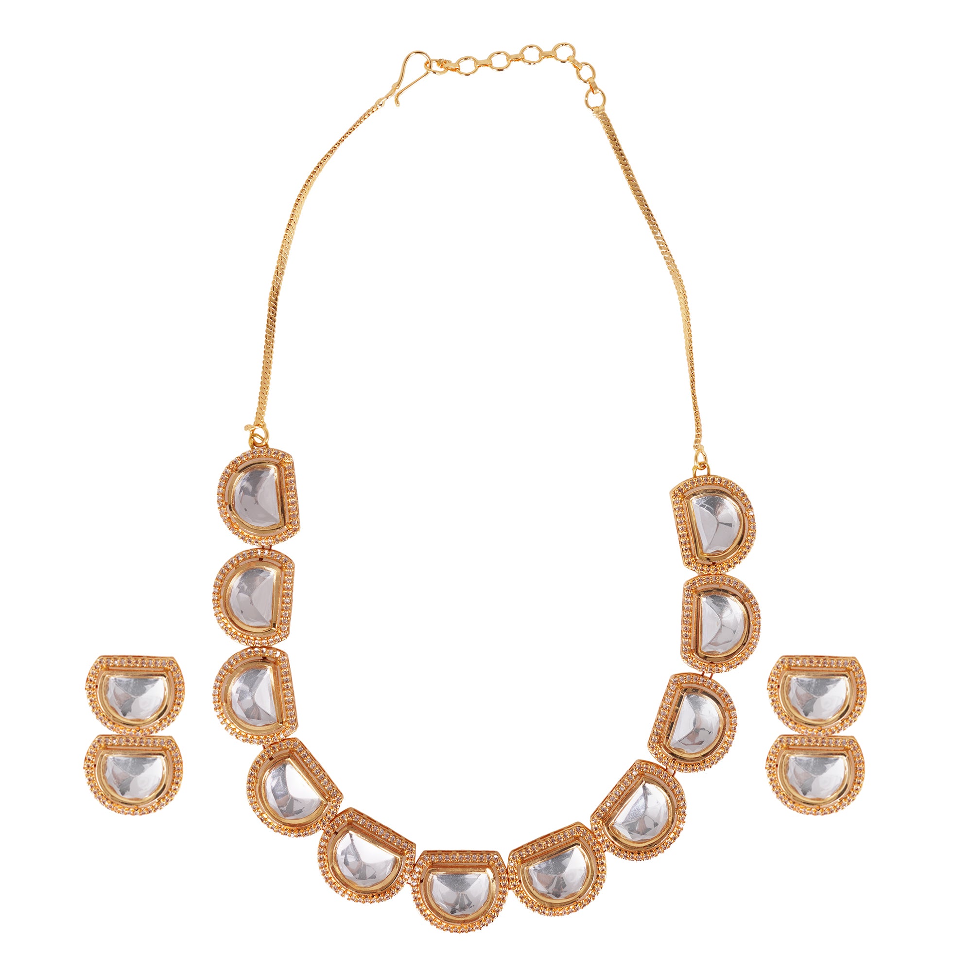 Women's Gold Toned Kundan Polki Necklace Set - Femizen