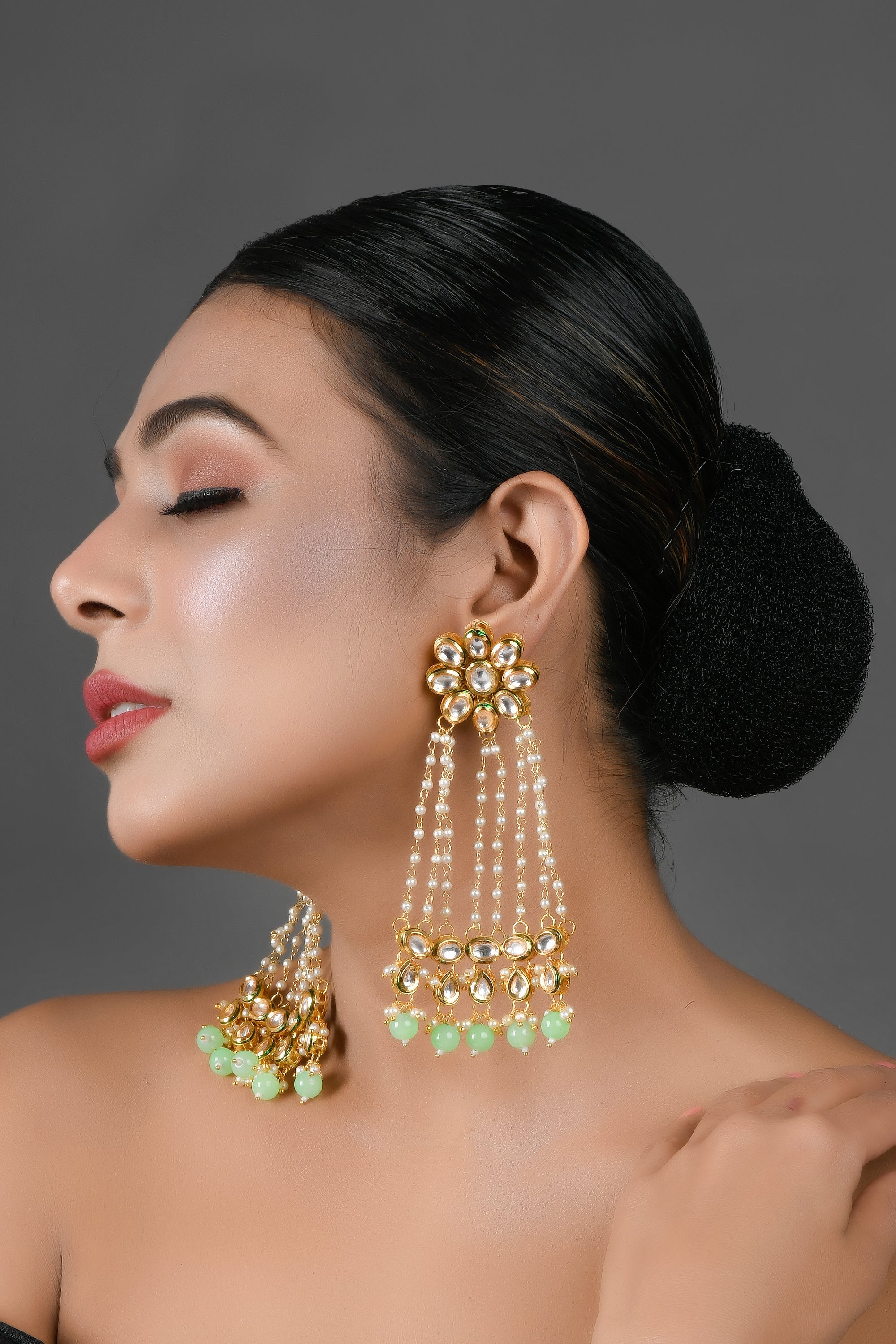 Women's Kundan Pearl Chain Earrings - Femizen