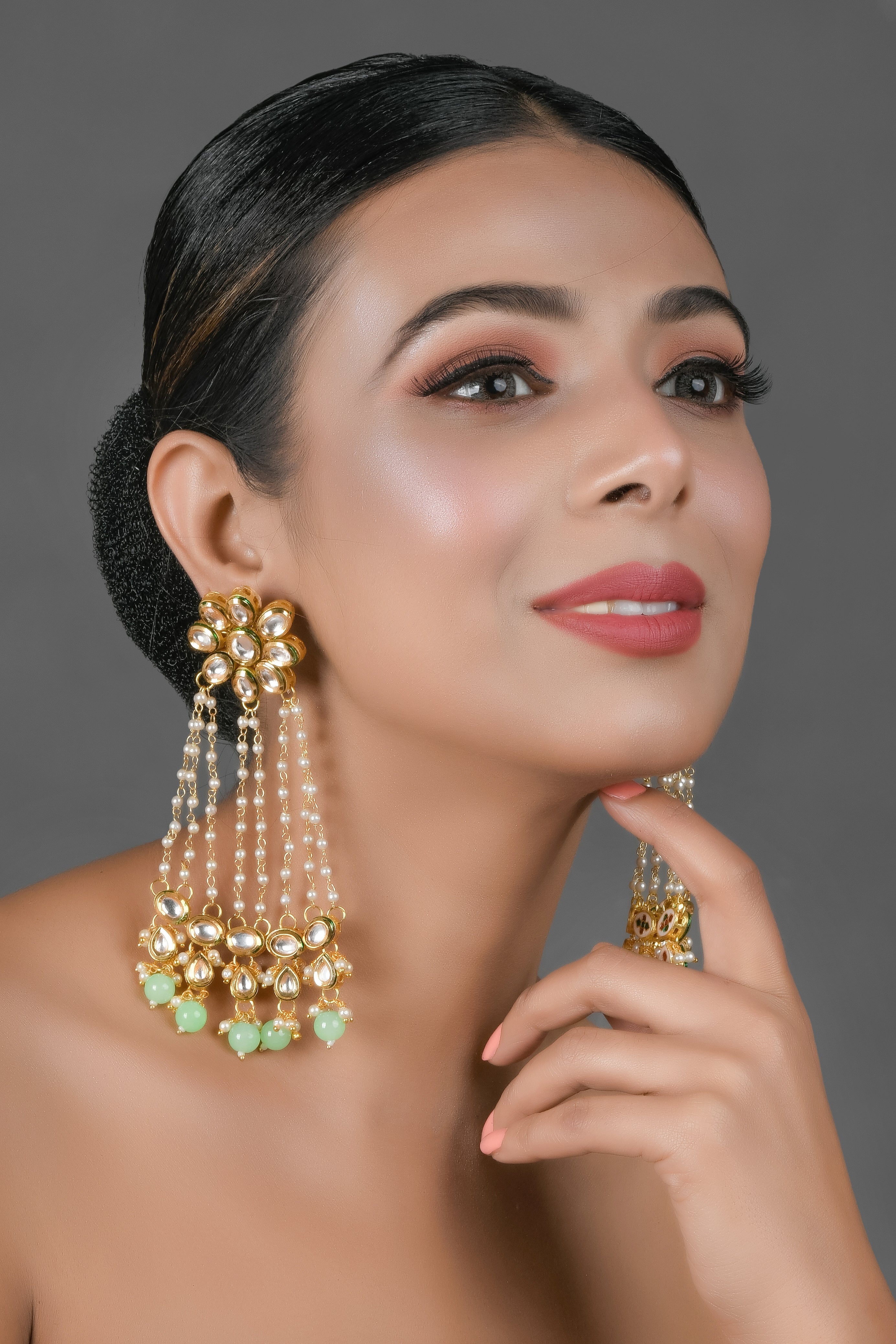 Women's Kundan Pearl Chain Earrings - Femizen