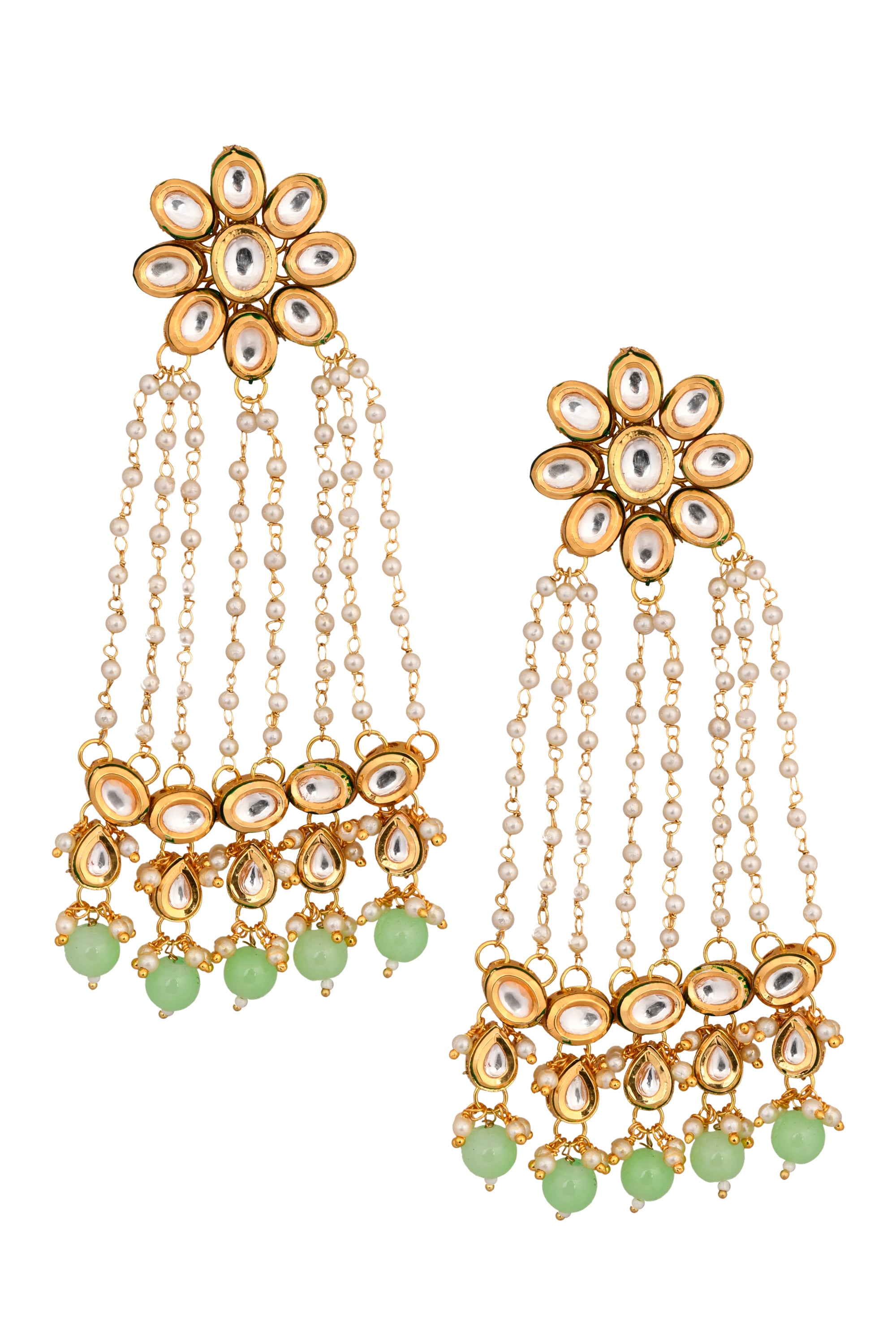 Women's Kundan Pearl Chain Earrings - Femizen