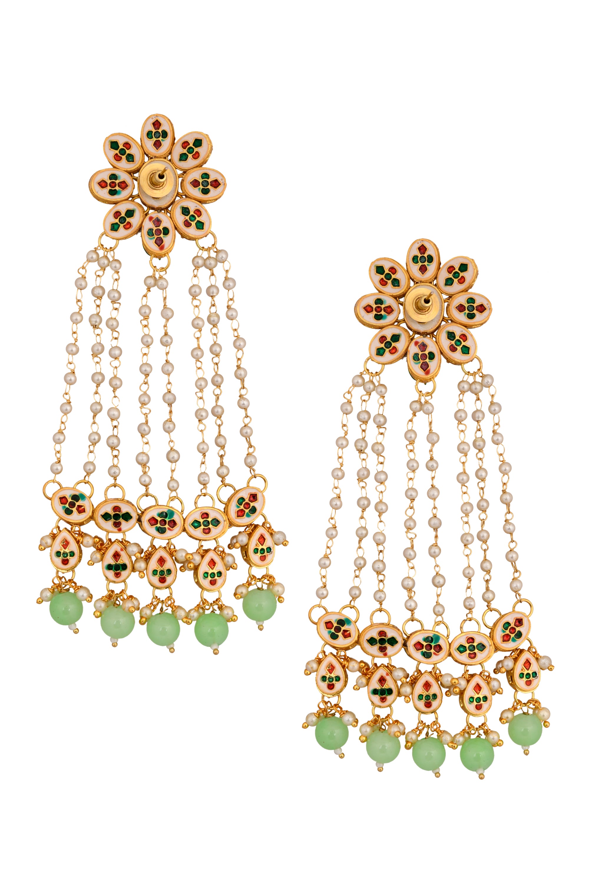 Women's Kundan Pearl Chain Earrings - Femizen