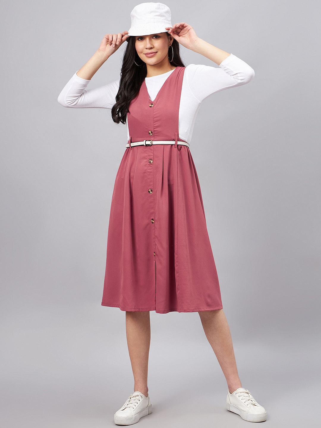 pink pinafore dress women's Lee Mathews Women's Leo Pinafore Dress, Pink, Cotton/Elastane | Size: 1