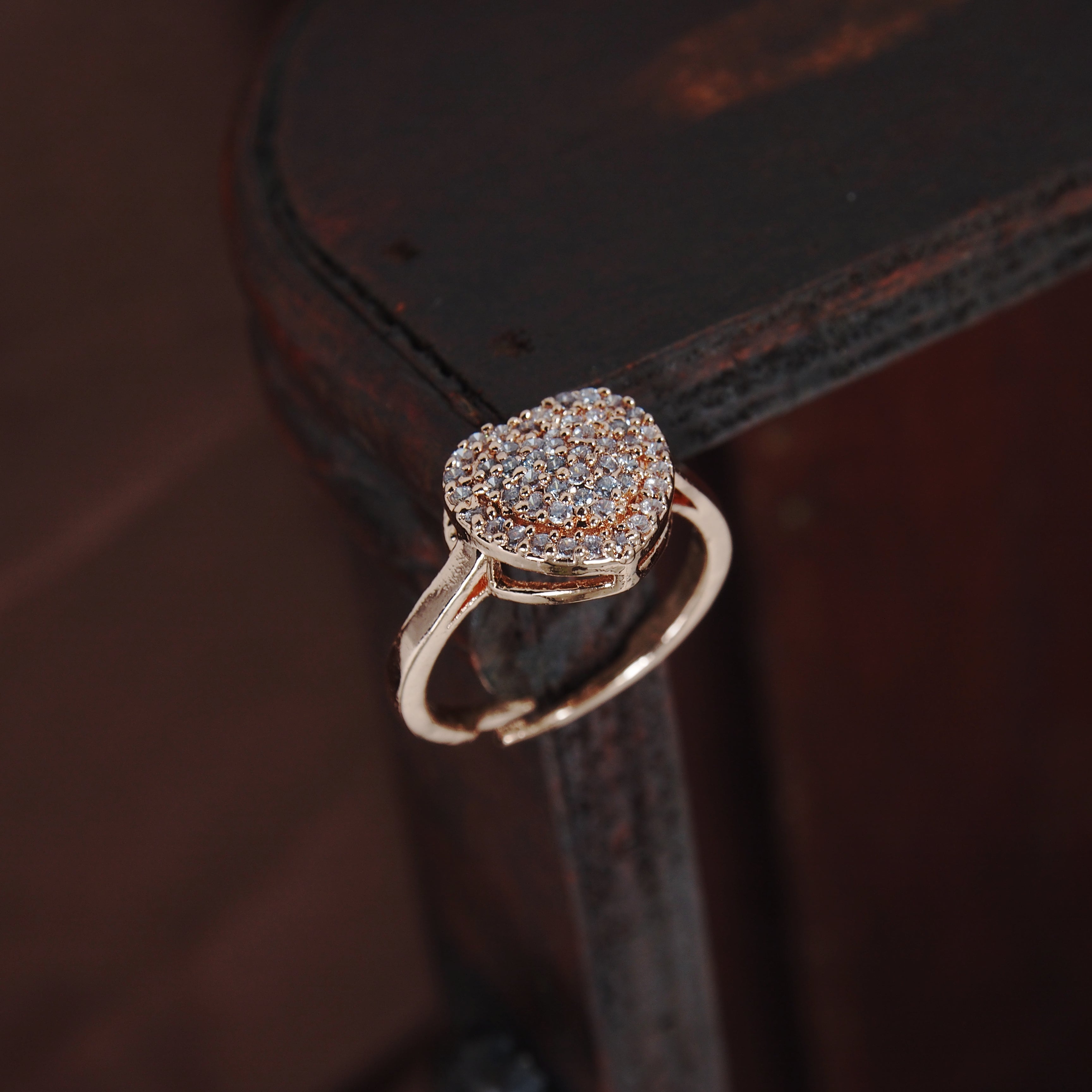 Women's Rose Gold Crystal AD Sparkling Heart Shaped Finger Ring