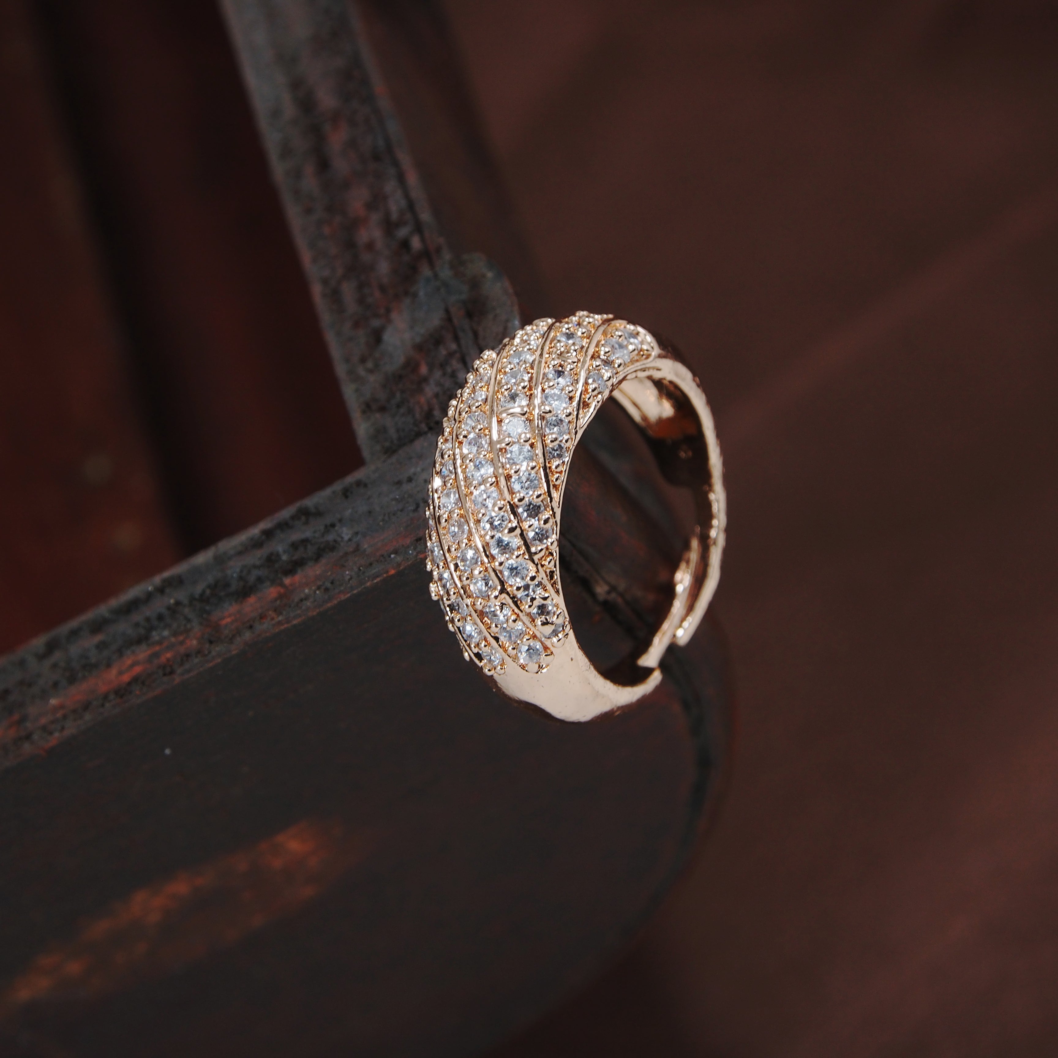 Women's Rose GoldÂ Crystal AD Sparkling Adjustable Finger Ring