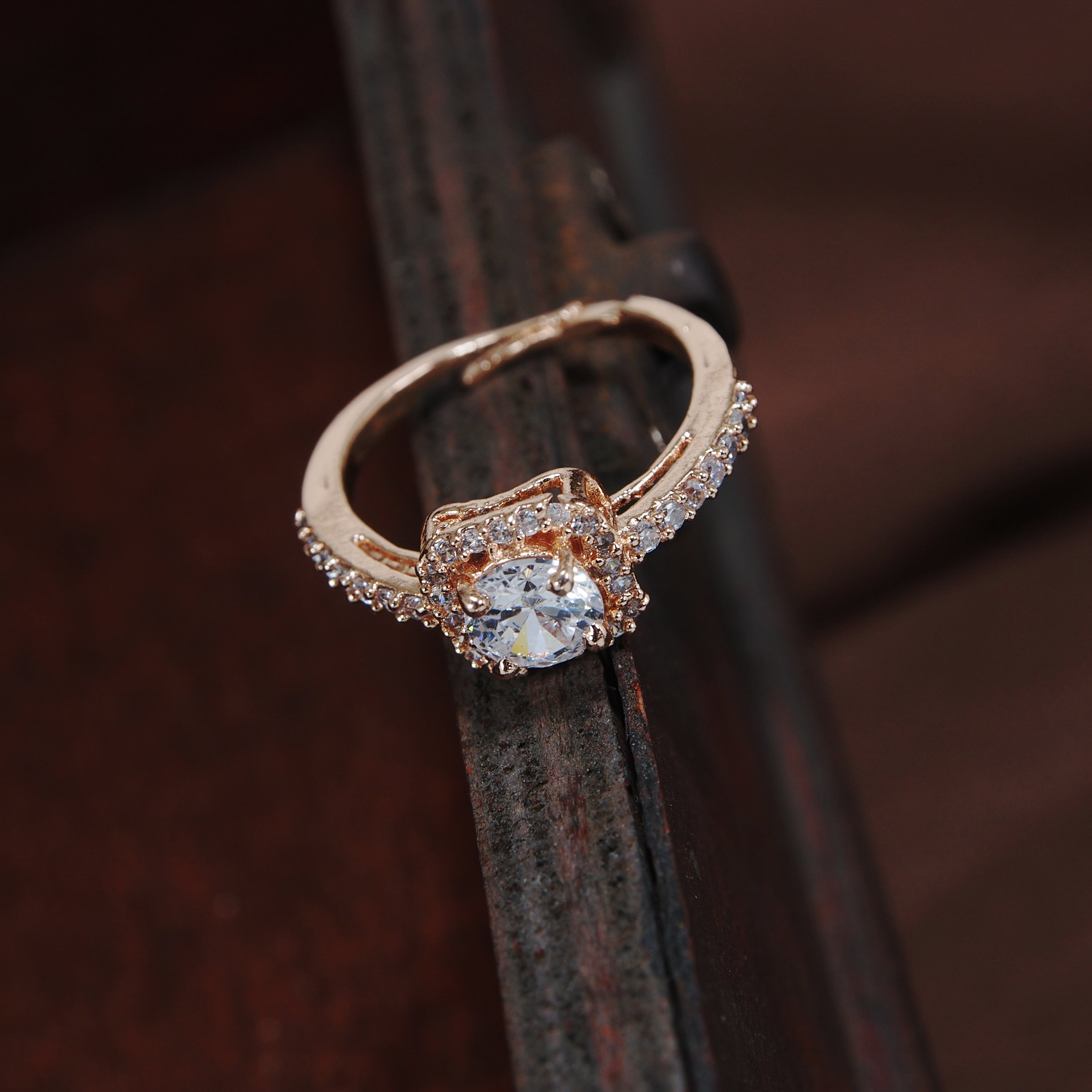 Women's Rose GoldÂ Crystal AD Sparkling Adjustable Finger Ring