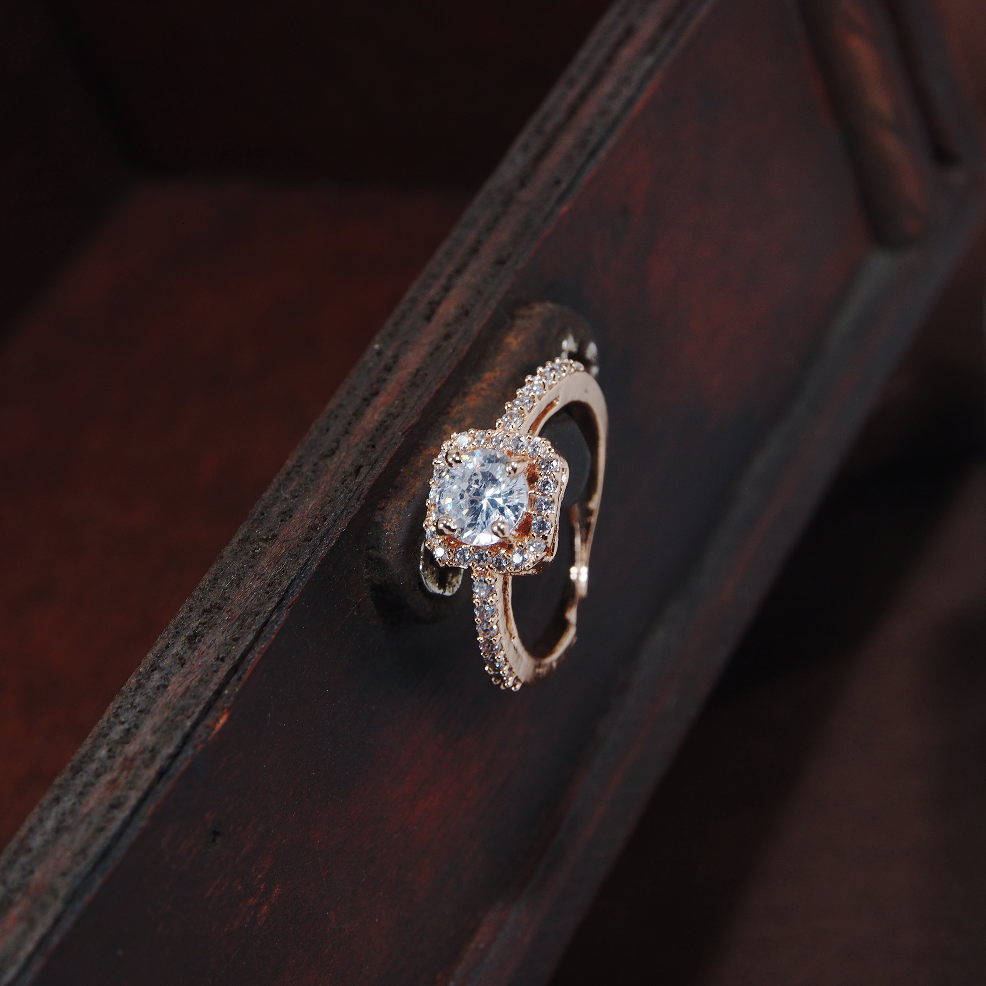 Women's Rose GoldÂ Crystal AD Sparkling Adjustable Finger Ring