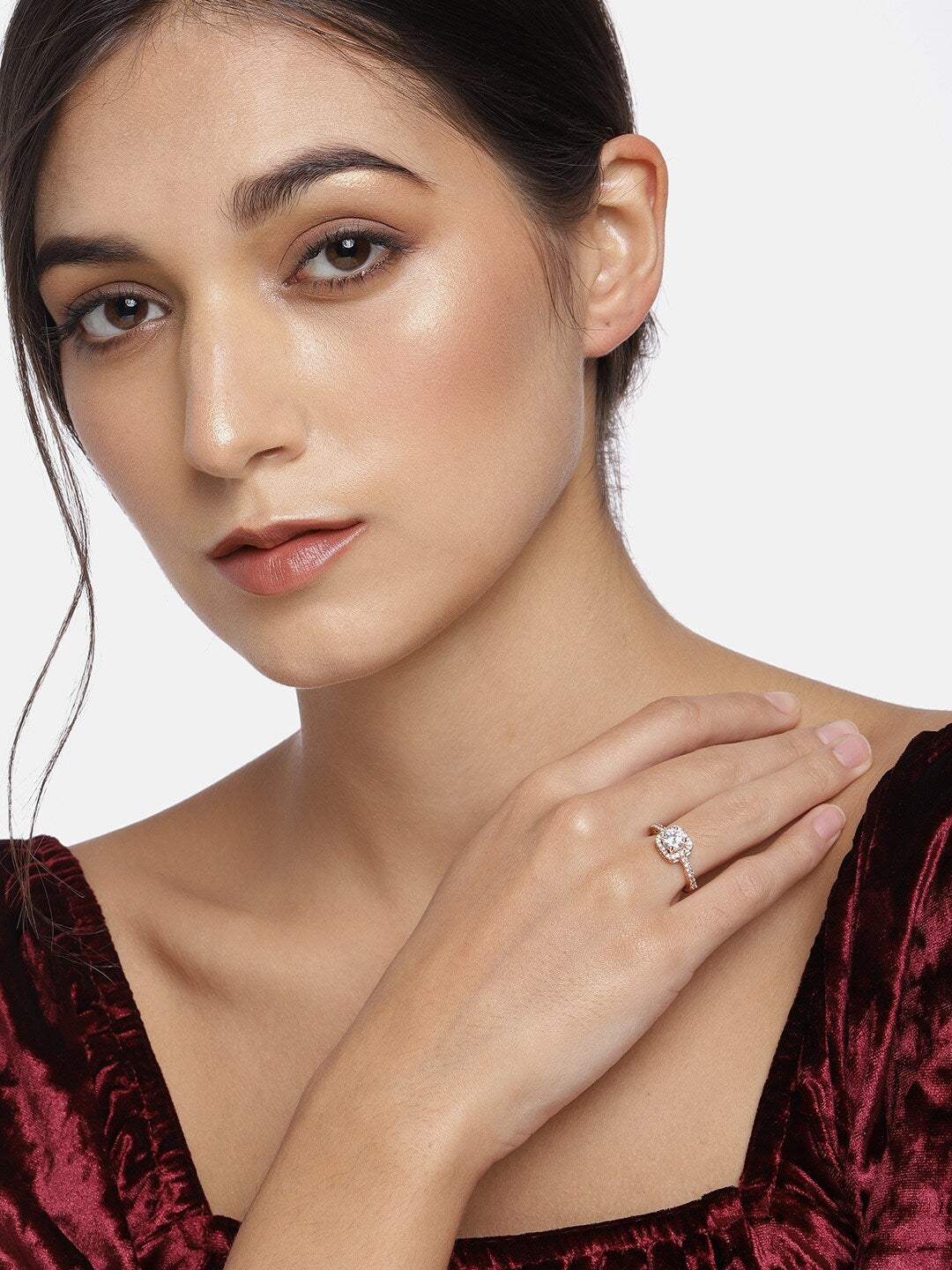 Women's Rose GoldÂ Crystal AD Sparkling Adjustable Finger Ring