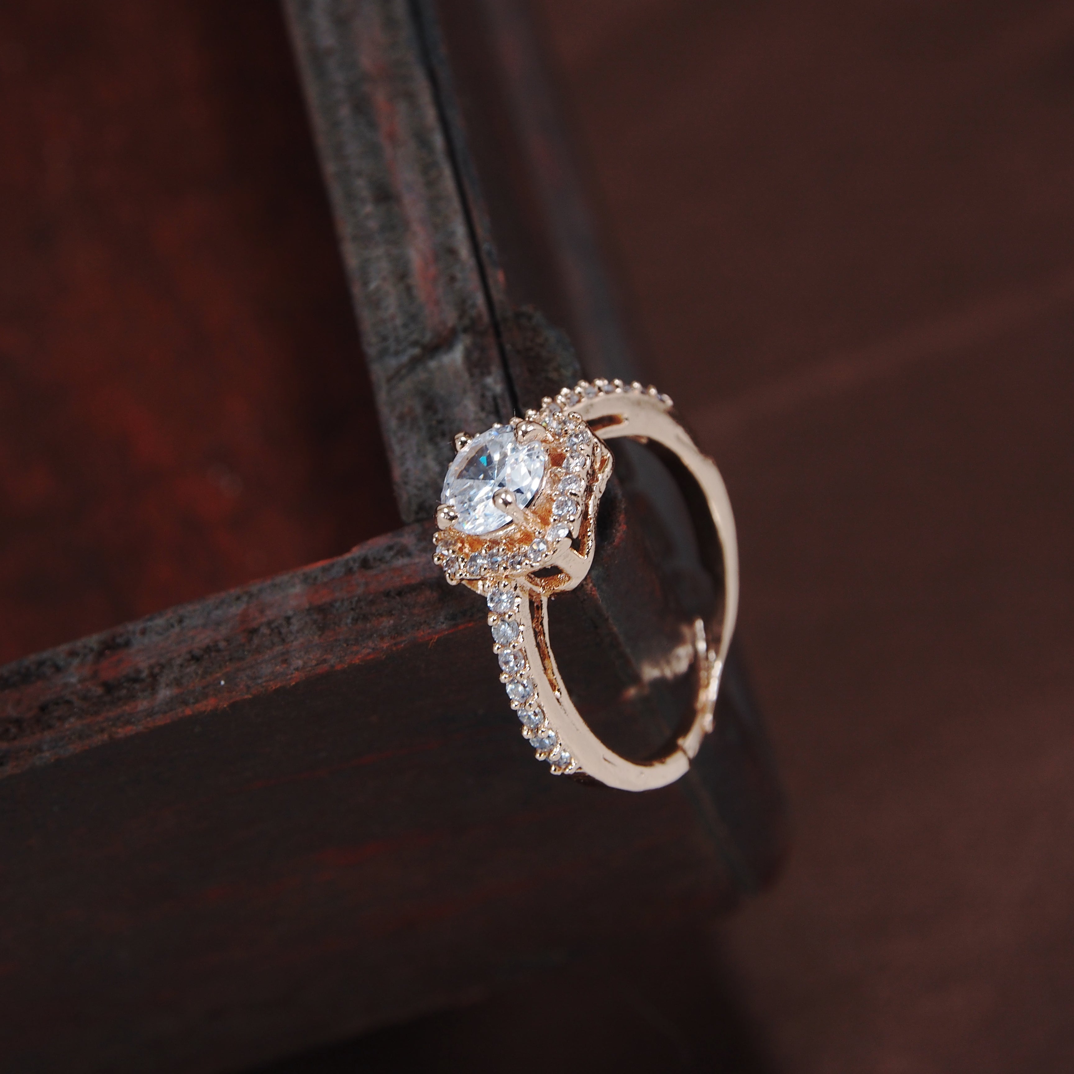 Women's Rose GoldÂ Crystal AD Sparkling Adjustable Finger Ring