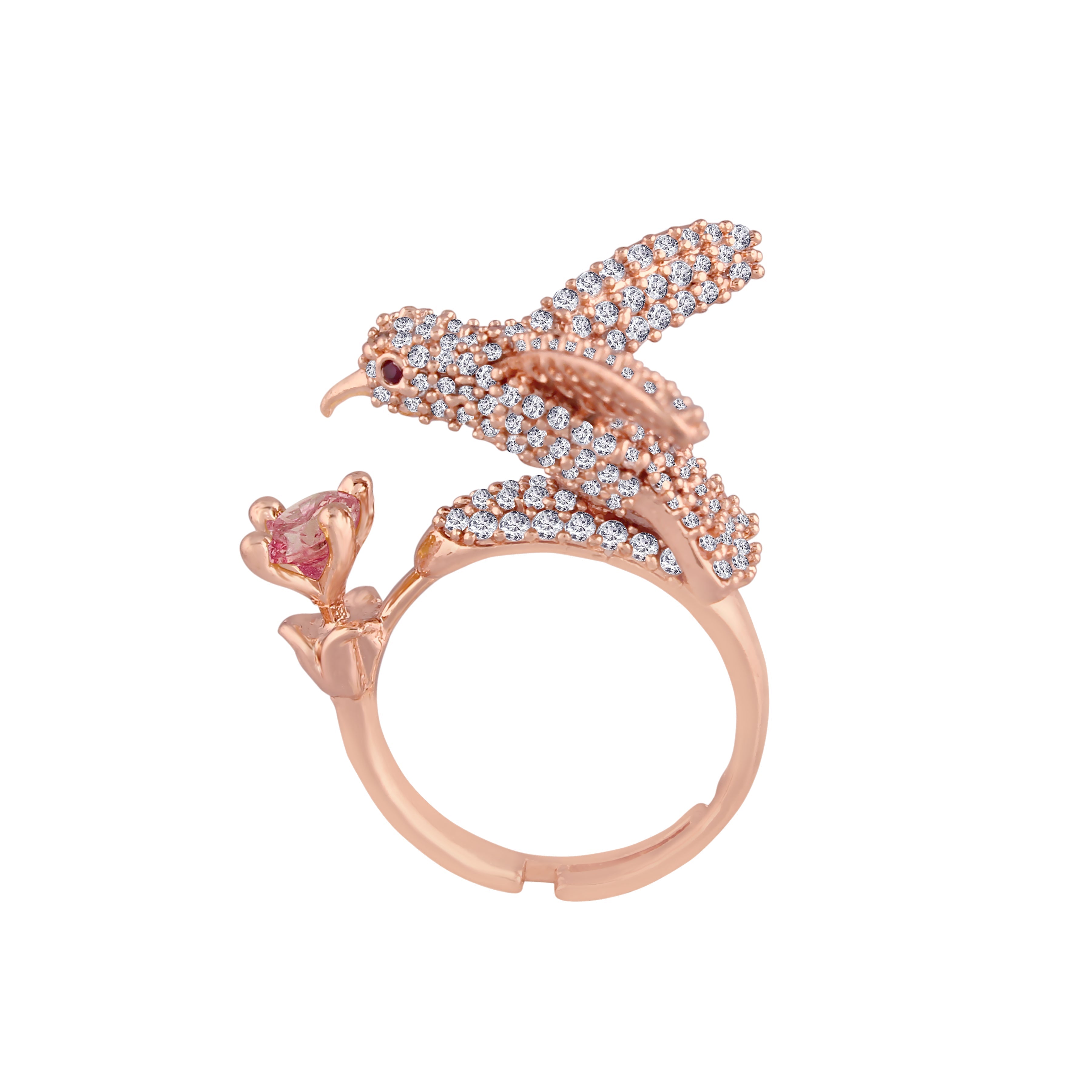 Women's Rose GoldÂ Crystal AD Sparkling  Birds Finger Ring