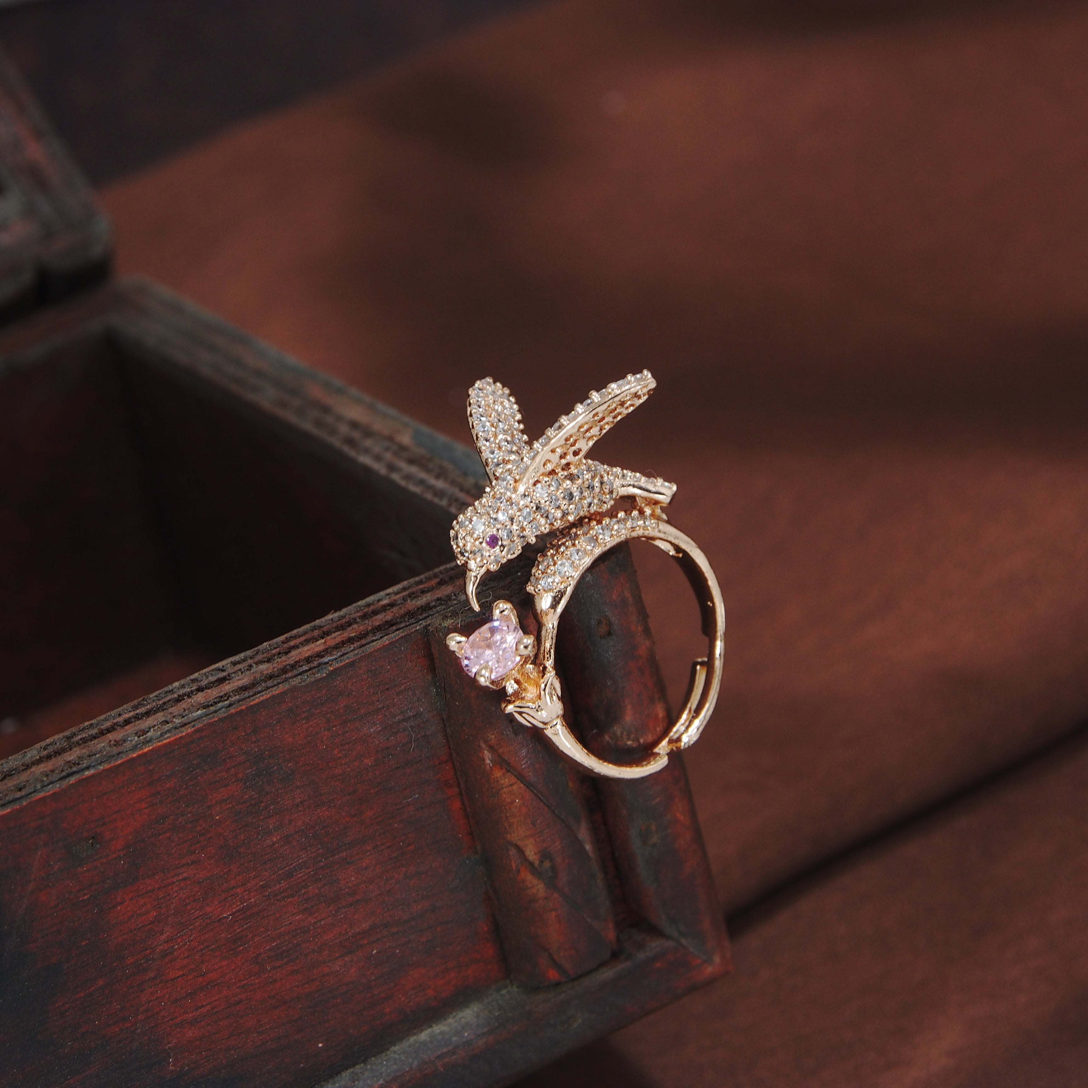 Women's Rose GoldÂ Crystal AD Sparkling  Birds Finger Ring