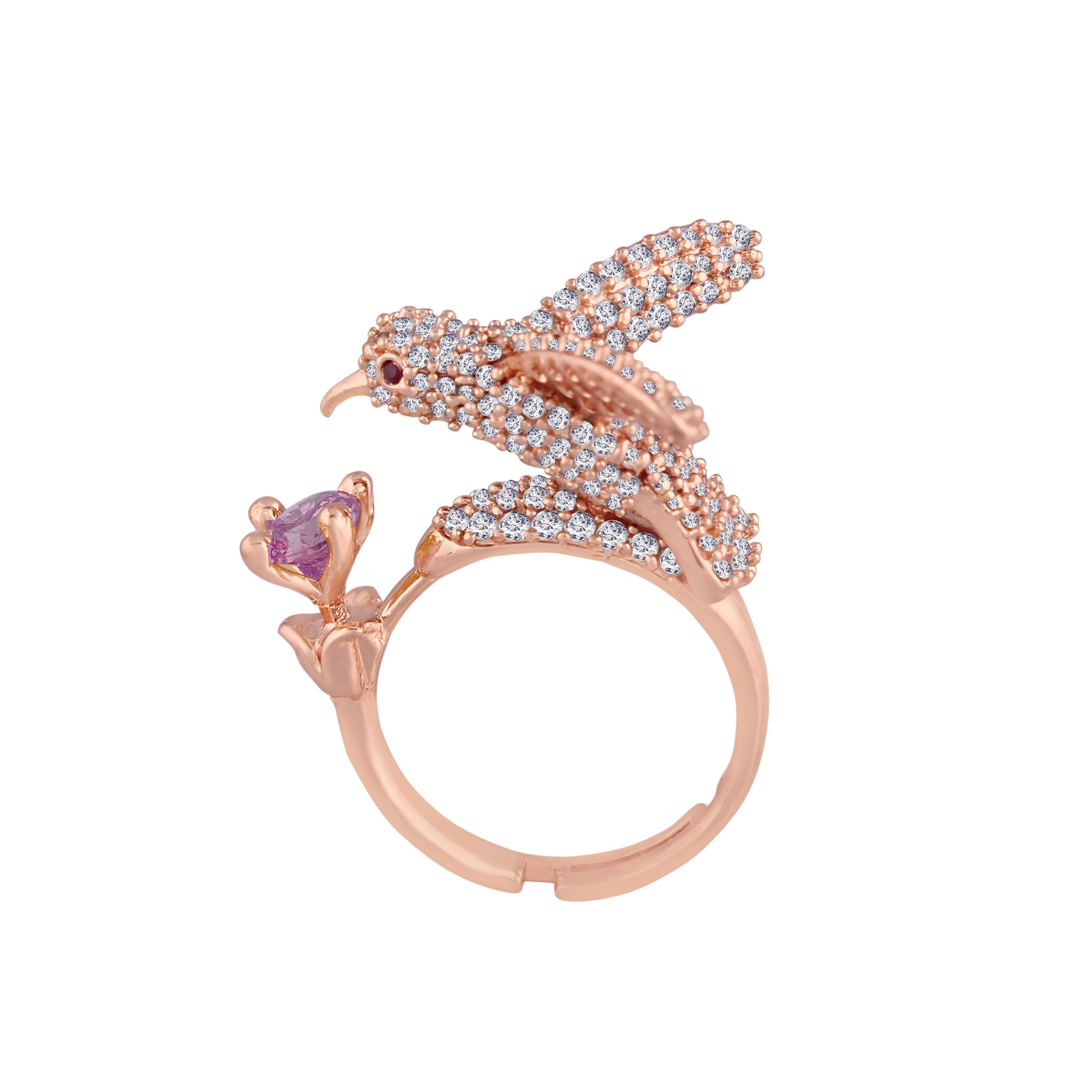 Women's Rose GoldÂ Crystal AD Sparkling  Birds Finger Ring