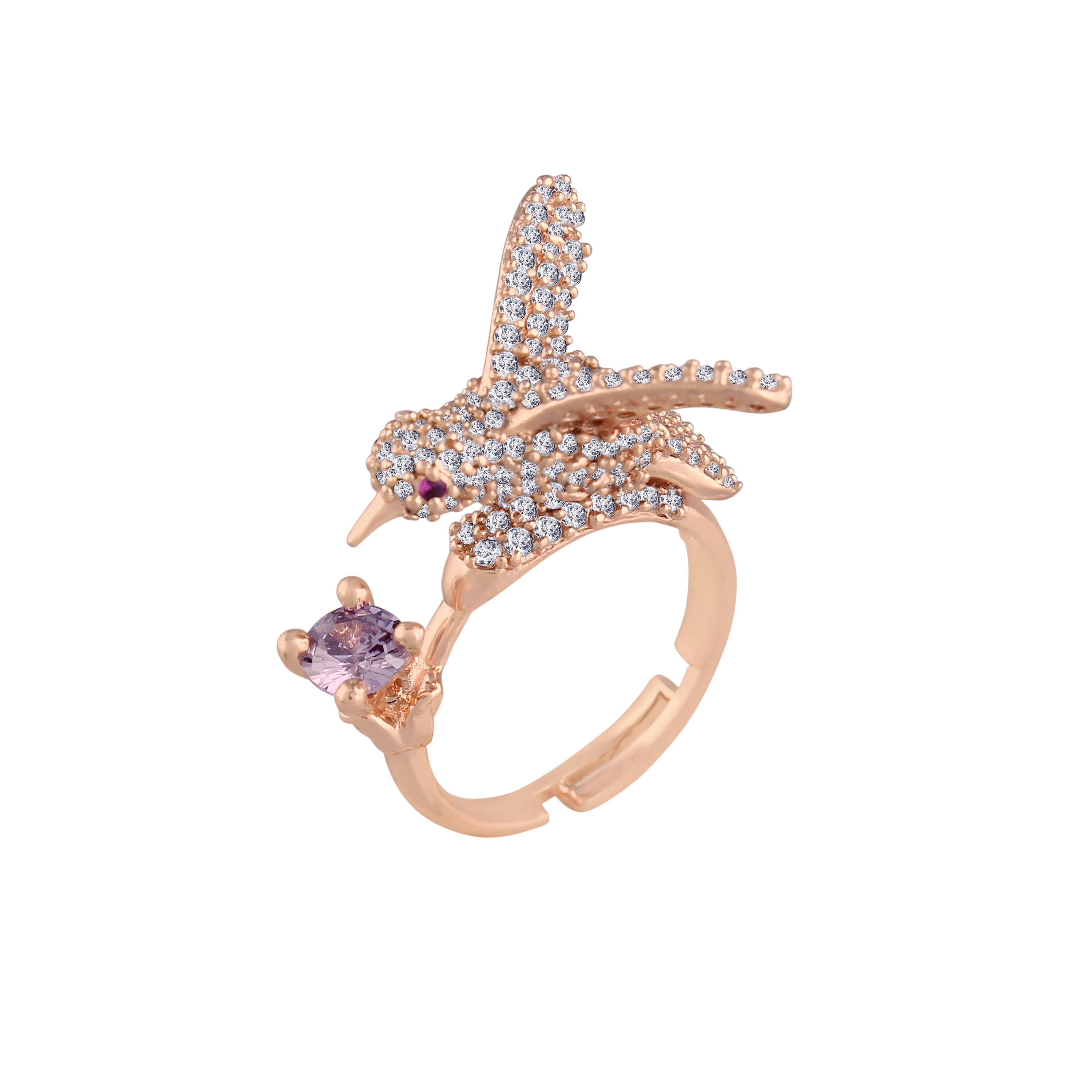Women's Rose GoldÂ Crystal AD Sparkling  Birds Finger Ring