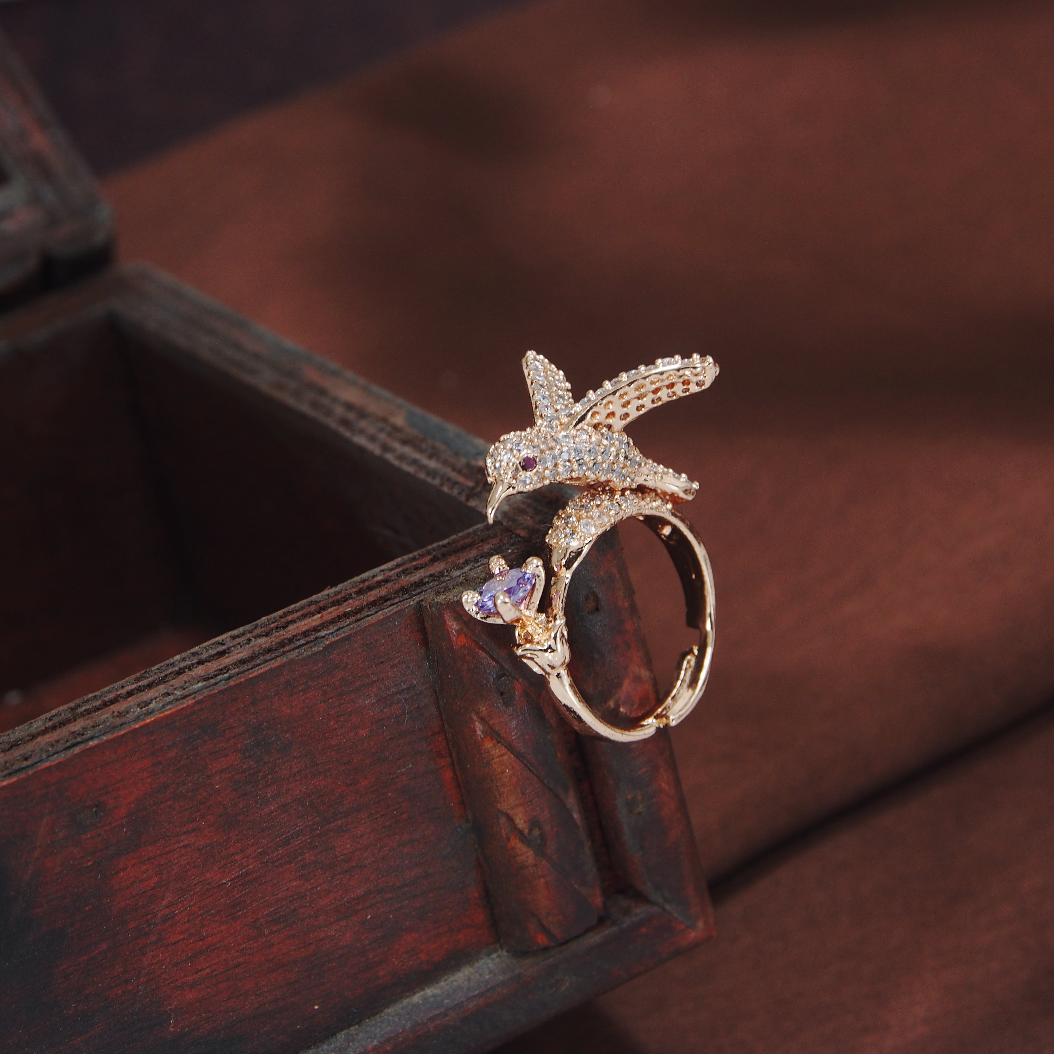 Women's Rose GoldÂ Crystal AD Sparkling  Birds Finger Ring