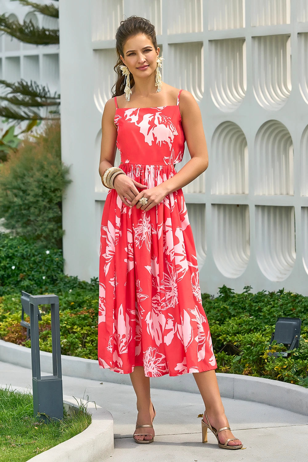 Women's Orange Polyester Satin Flared Printed Square Neck Dress Orange / 4XL | Trendia Global Women's Orange Polyester Satin Flared Printed Square Neck Dress Orange / 4XL | Trendia Global
