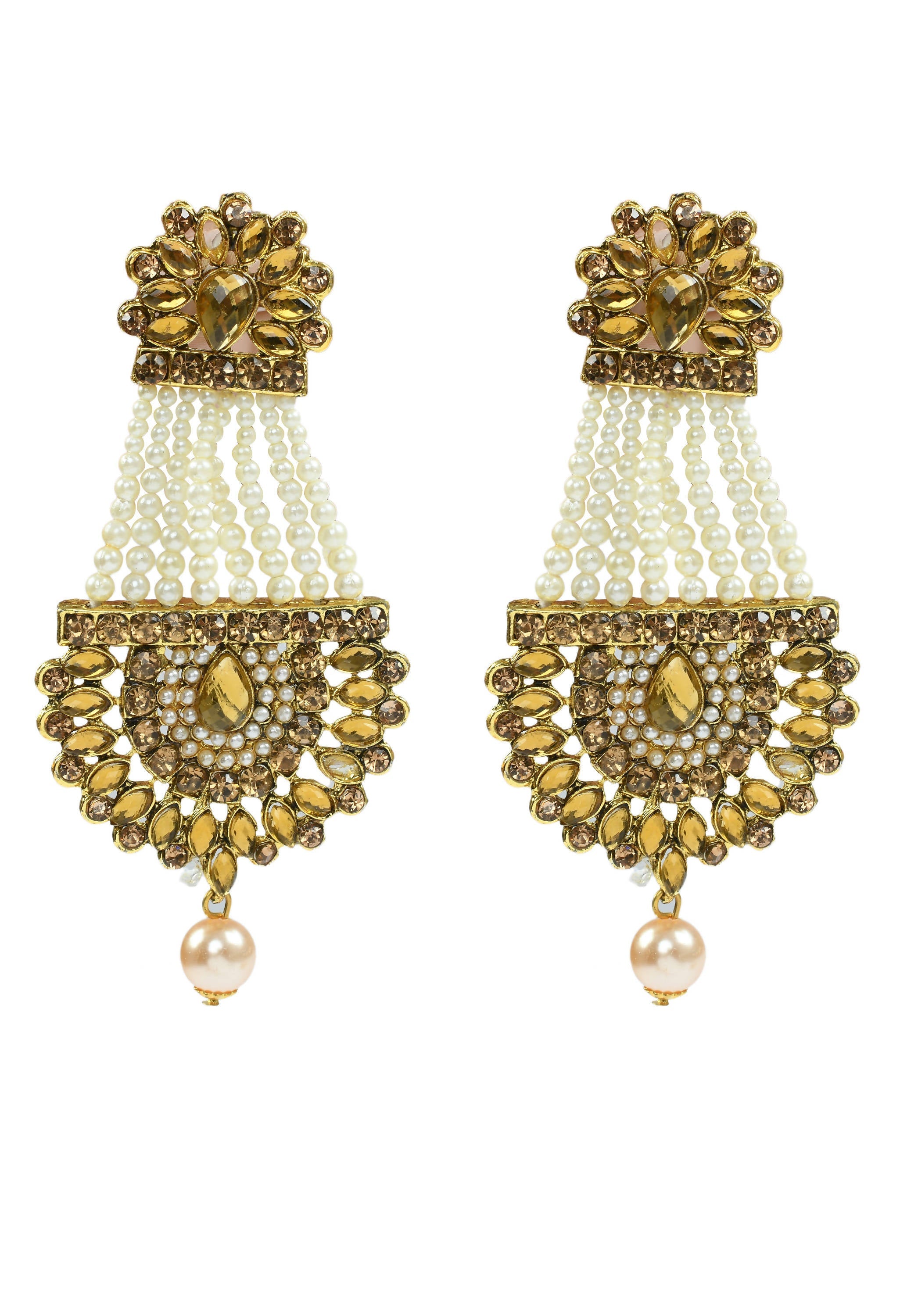 Kamal Johar Golden Kundan & Pearls Earrings with