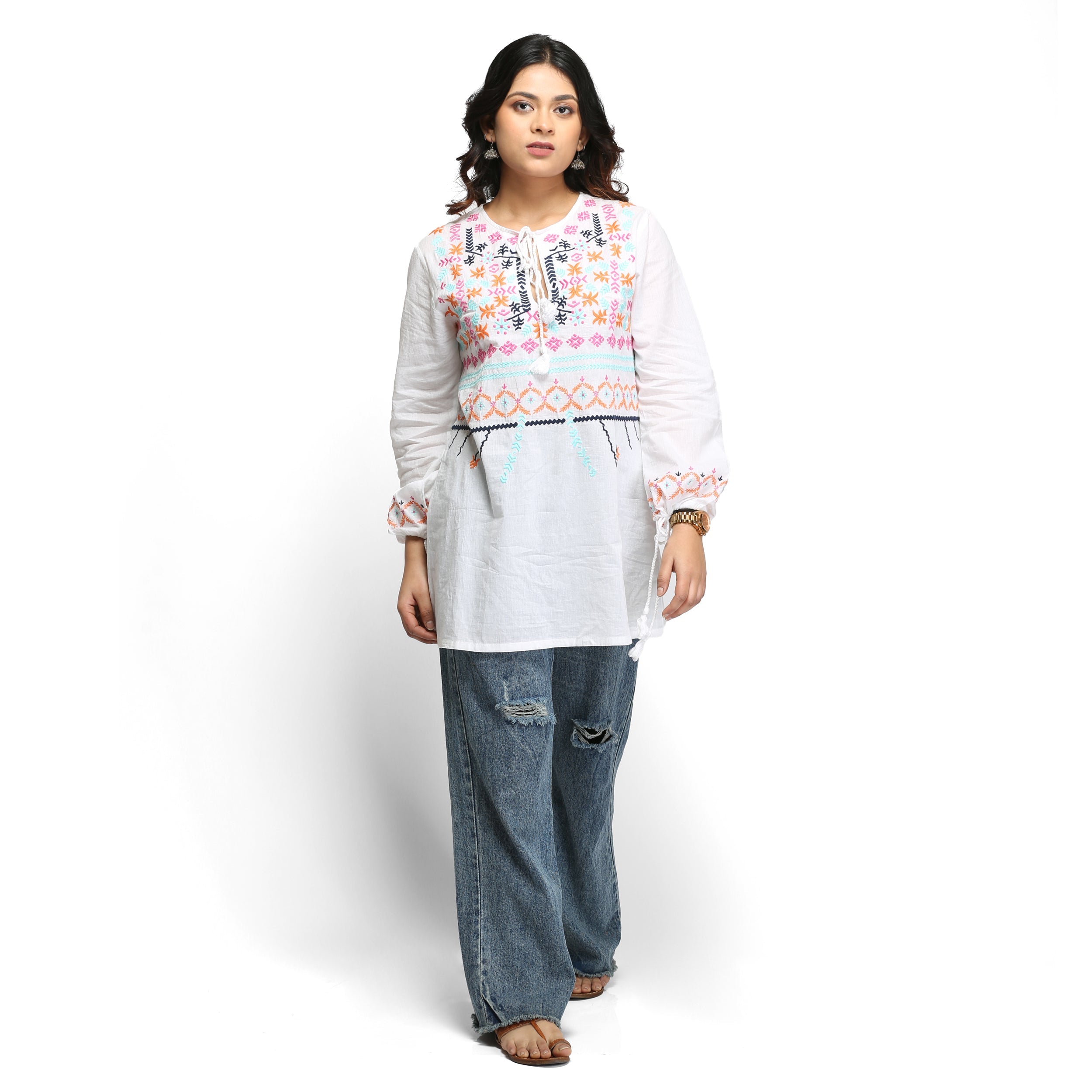 Women's Embroidered full sleeve tunic for women - Taantav