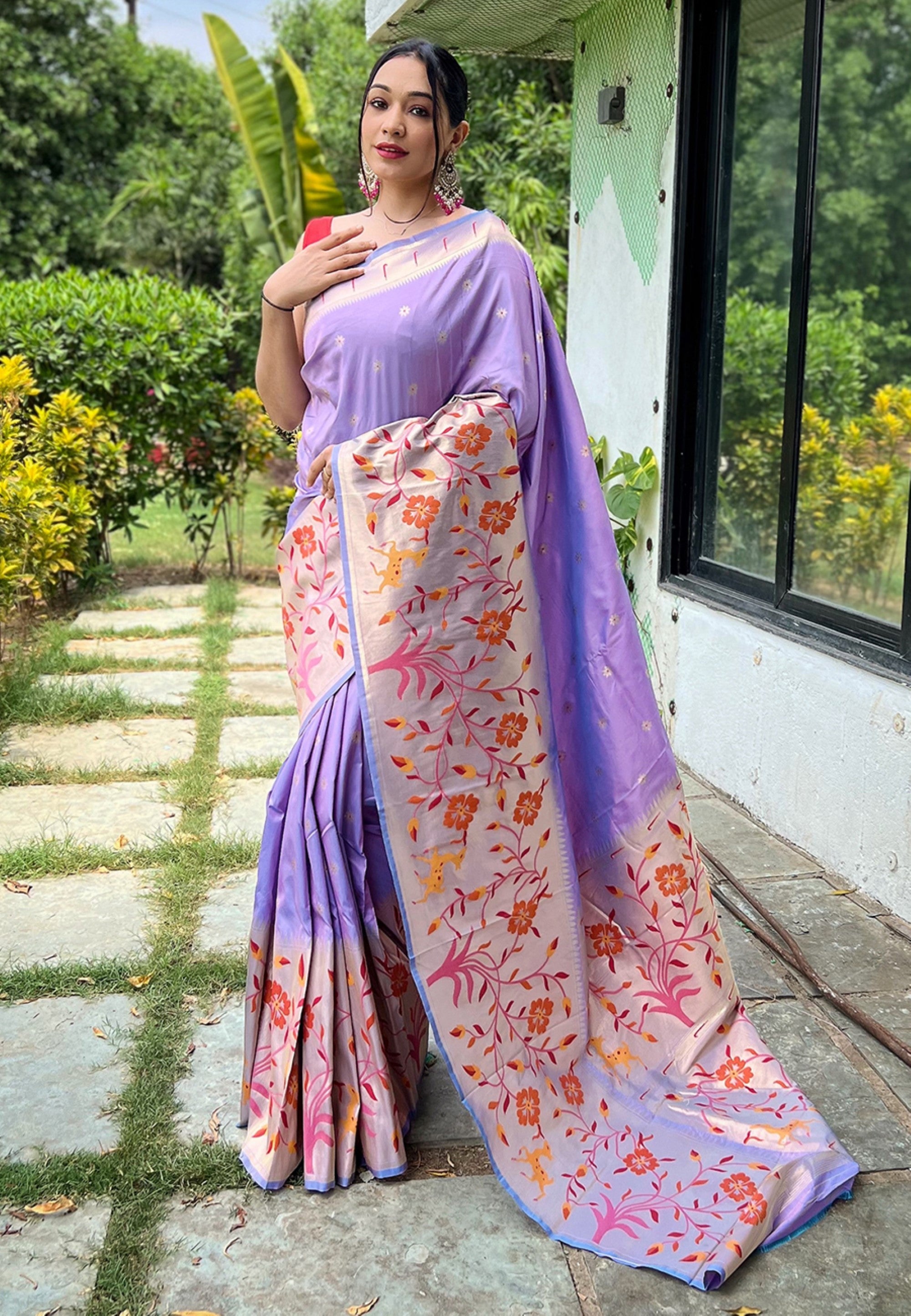 Women's Lavender Paithani Big Border Saree - Tasarika