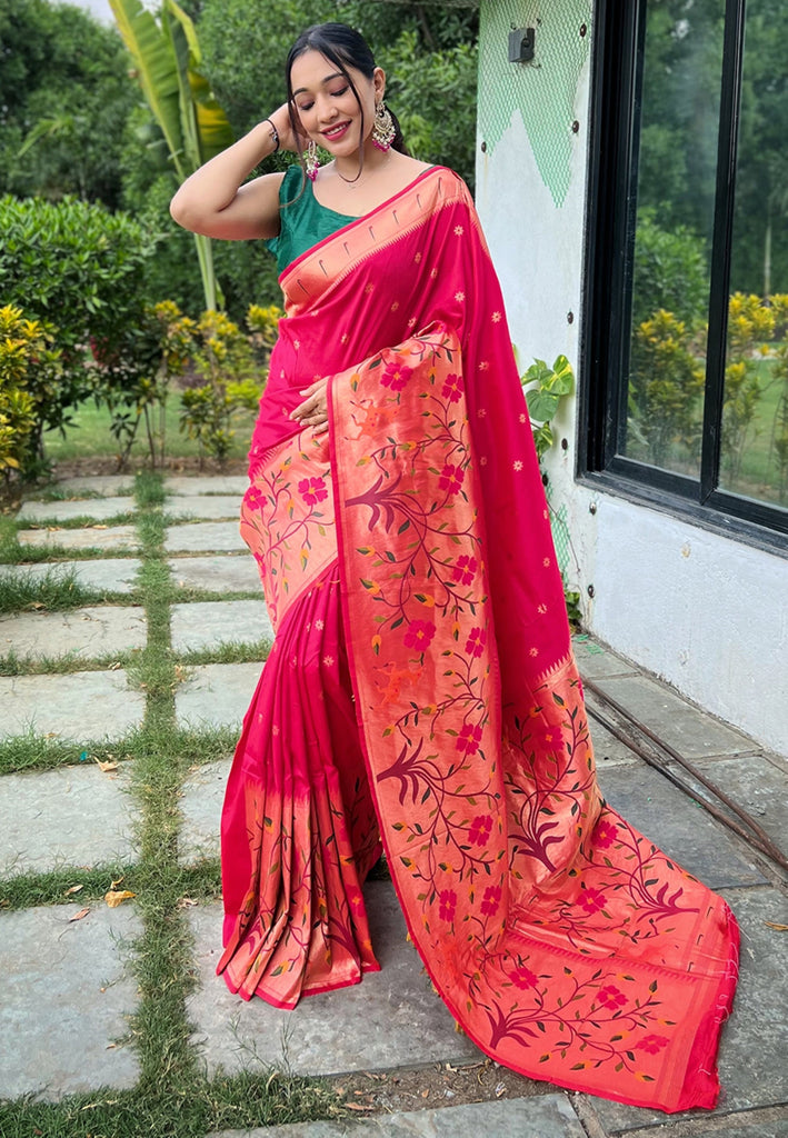 Women's Pink Paithani Big Border Saree