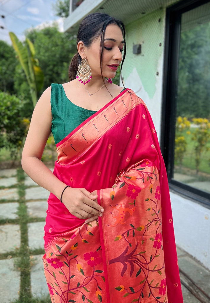 Women's Pink Paithani Big Border Saree
