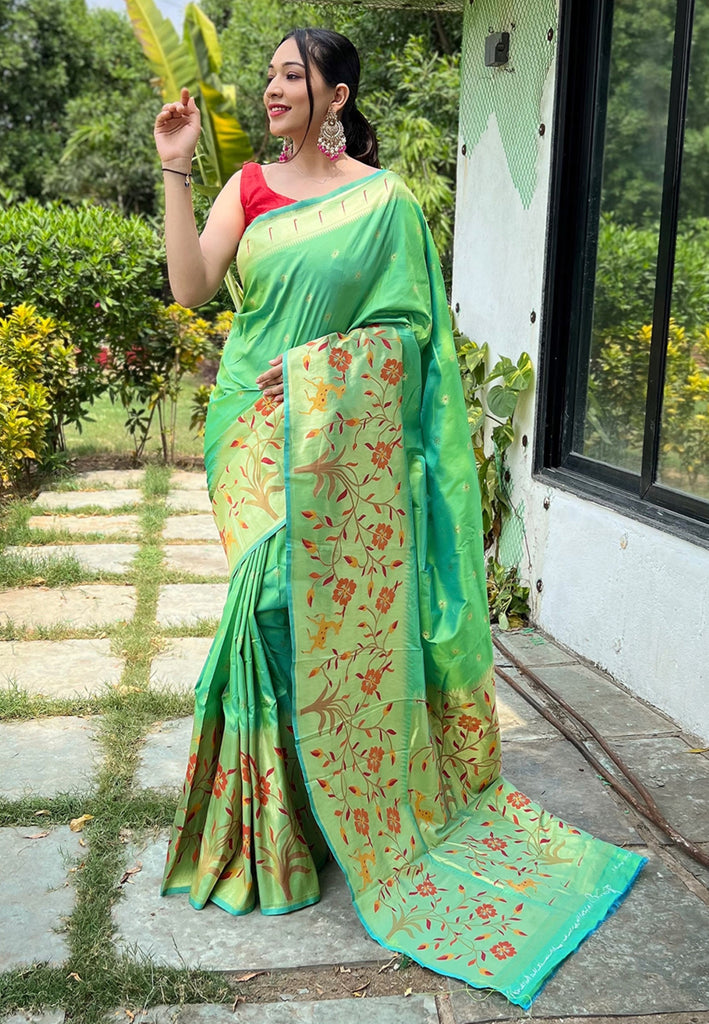 Women's Pistachio Green Paithani Big Border Saree