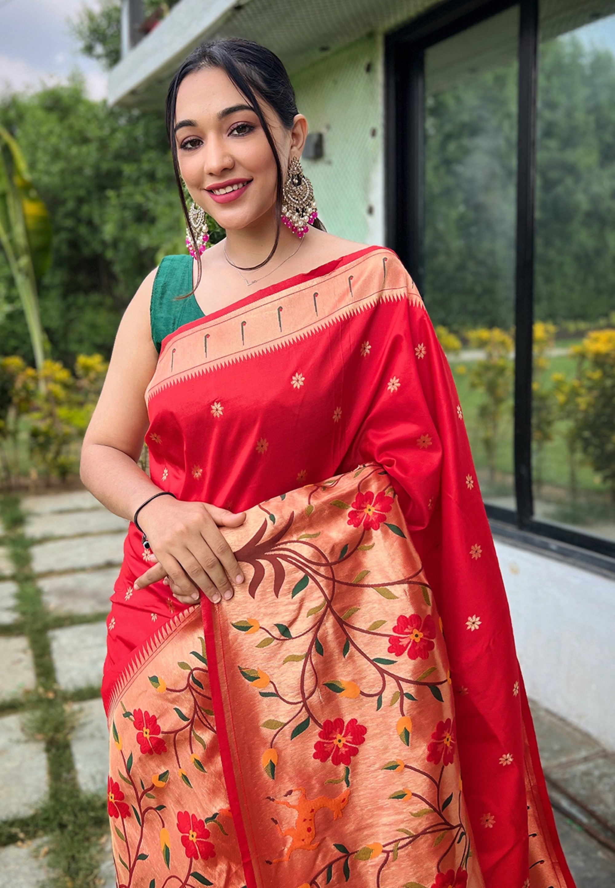 Women's Red Paithani Big Border Saree