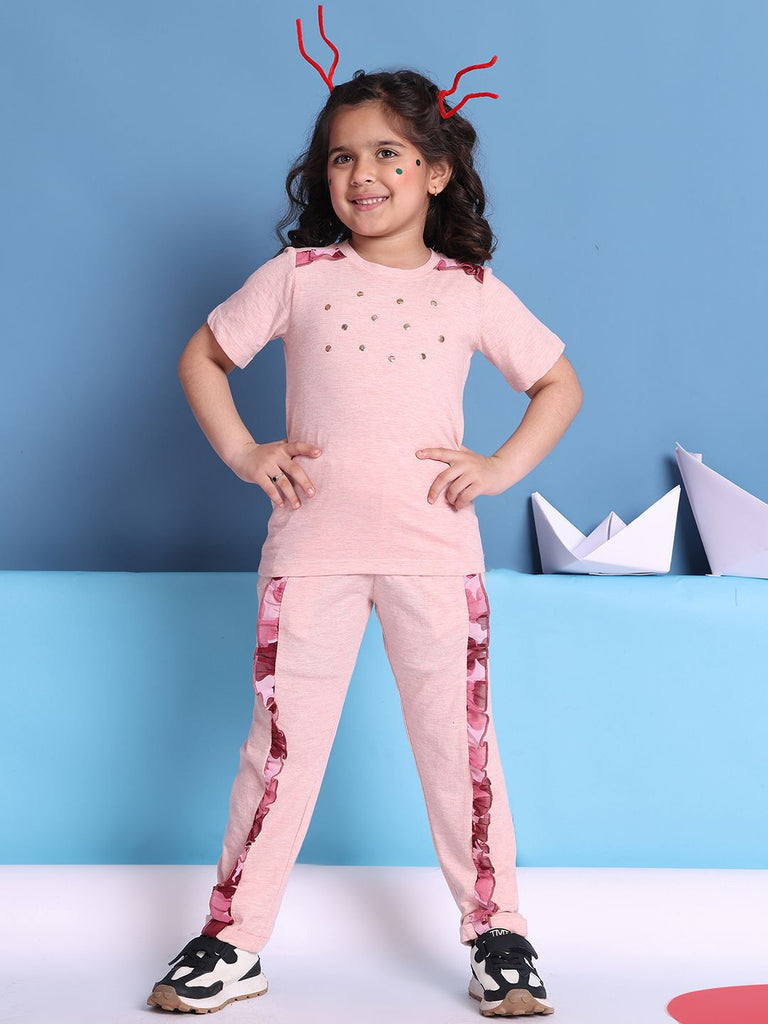 Girl's Pink Pure Cotton Embellished Co-Ord Set