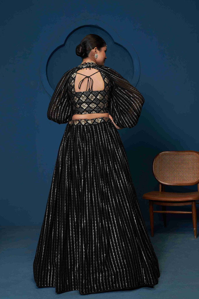 Women's Black Georgette Embroidered Lehenga Set