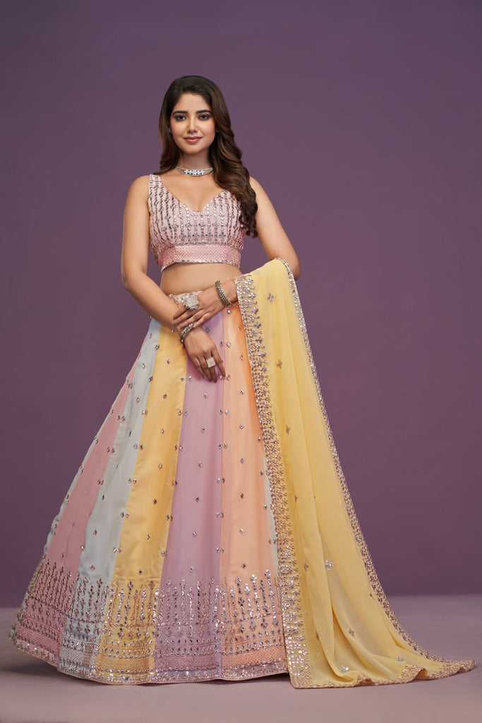 Women's Multi Color Georgette Embroidered Lehenga Set