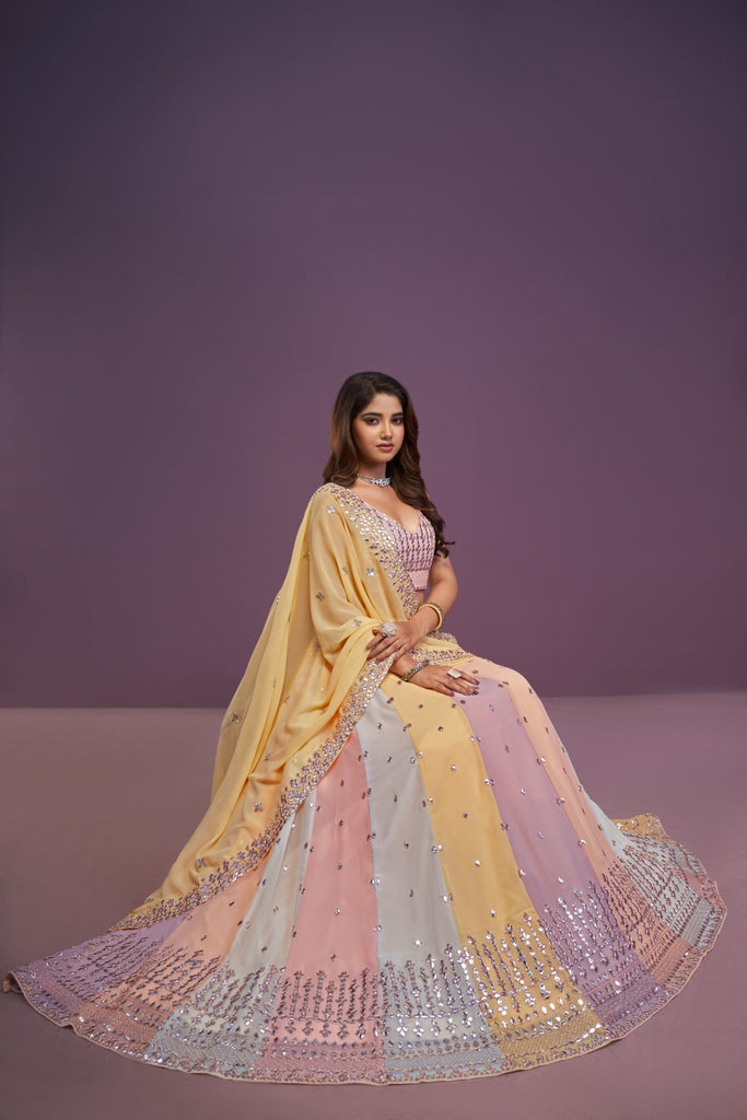 Women's Multi Color Georgette Embroidered Lehenga Set