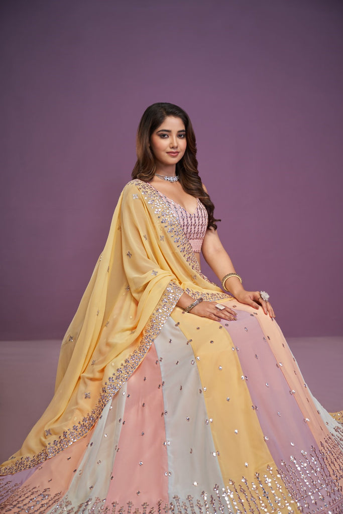 Women's Multi Color Georgette Embroidered Lehenga Set