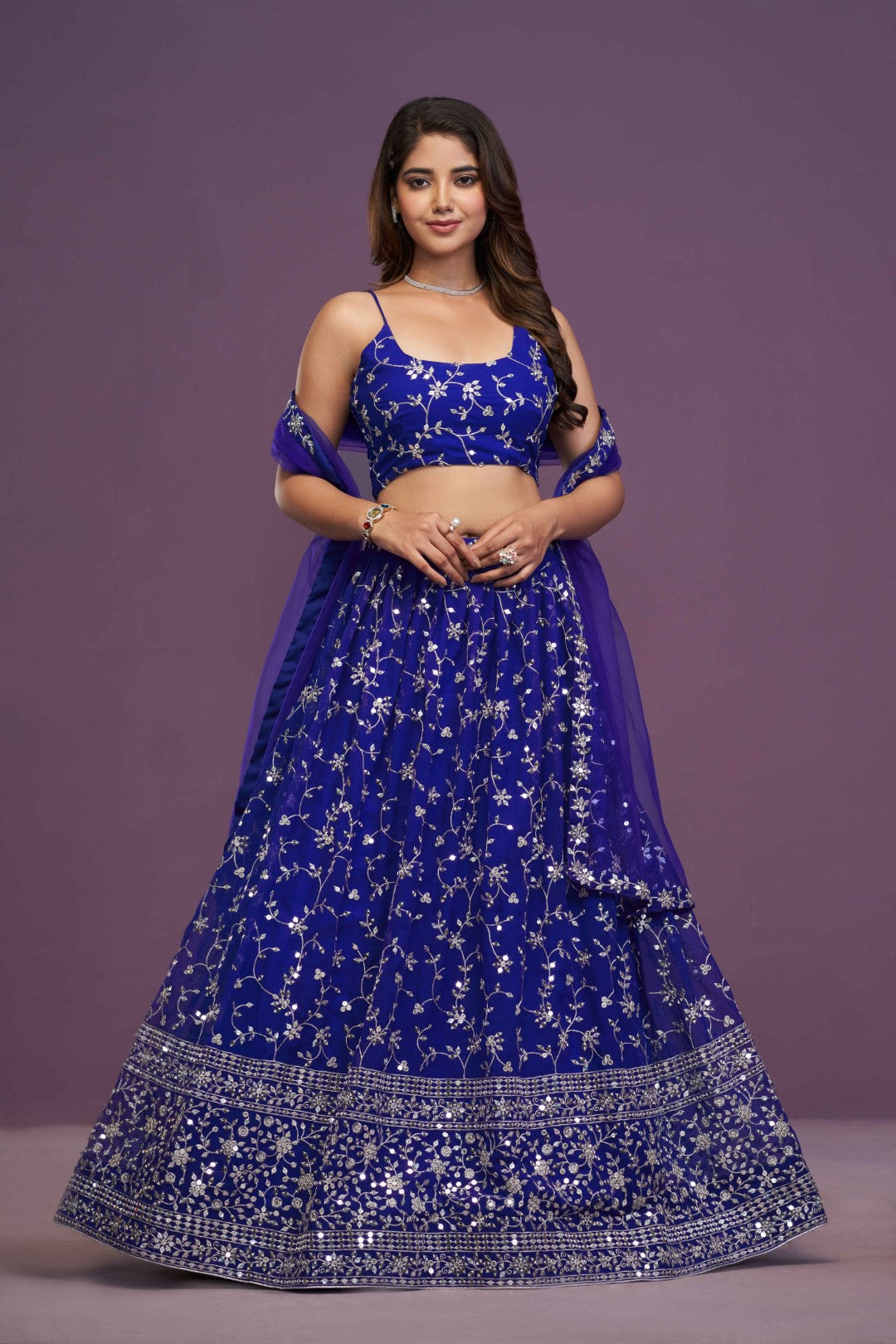 Women's Blue Georgette Embroidered Lehenga Set - Jihu Culture