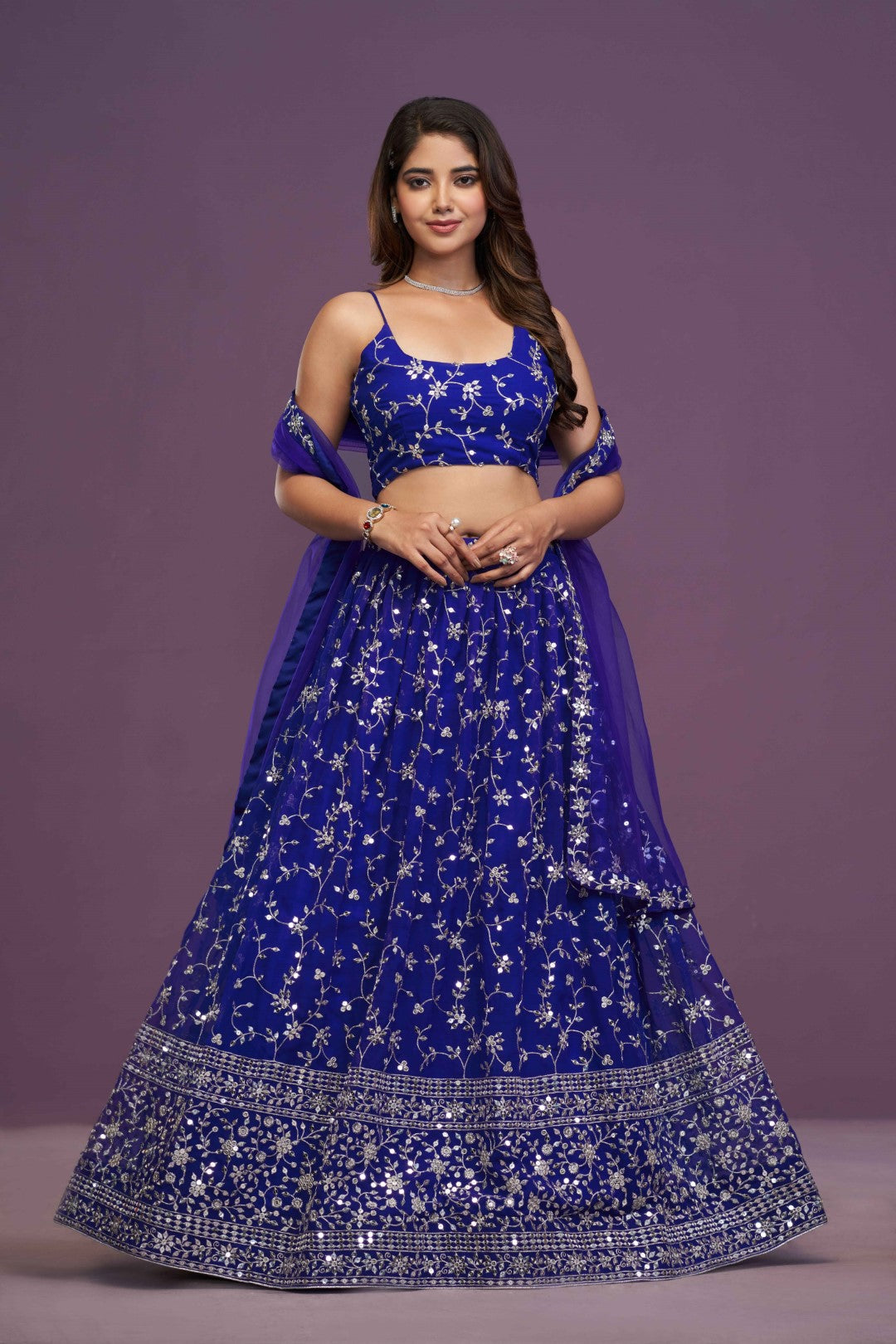 Women's Blue Georgette Embroidered Lehenga Set