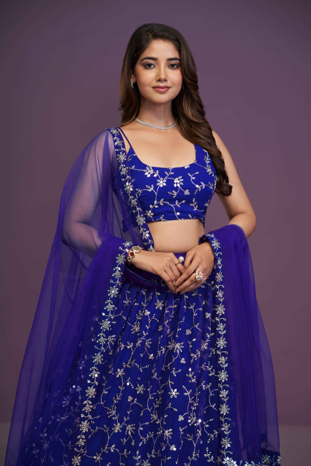 Women's Blue Georgette Embroidered Lehenga Set - Jihu Culture