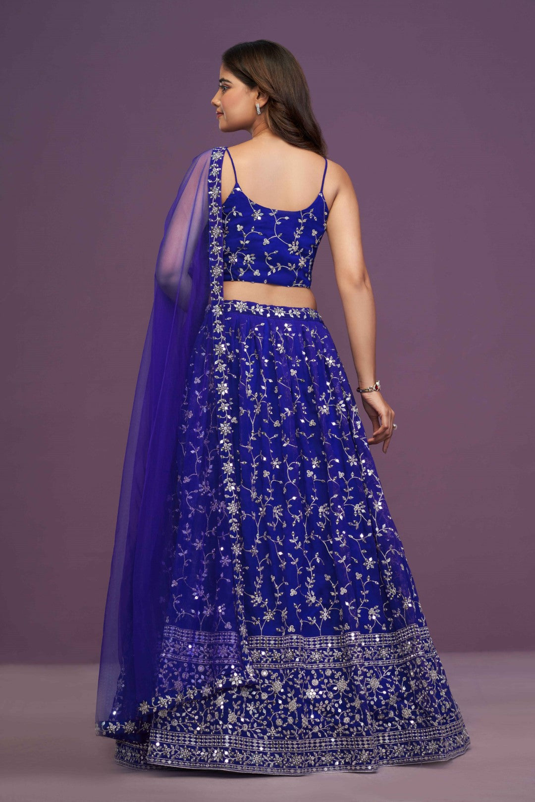 Women's Blue Georgette Embroidered Lehenga Set - Jihu Culture