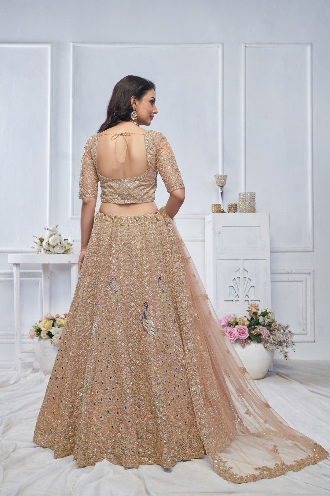 Women's Mustard Soft Net Embroidery Lehenga Set - Kesar Fab