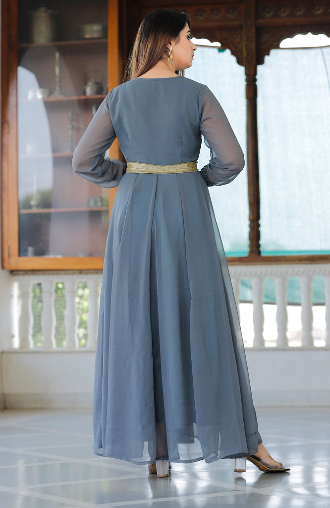Women's Gray Kurta And Dupatta With Gota Patti Detailing