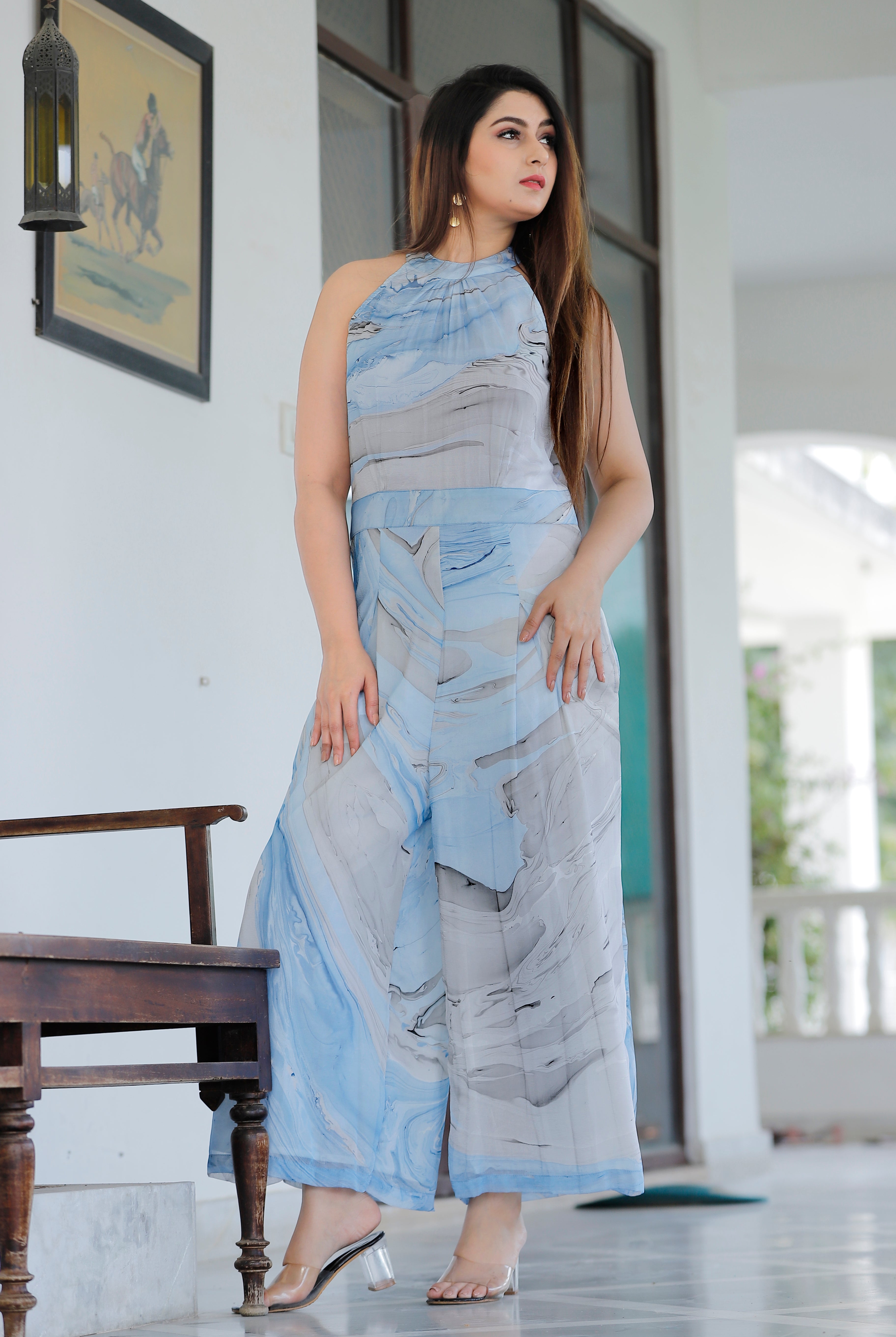 Women's Chiffon Marble Dye In Jumpsuit