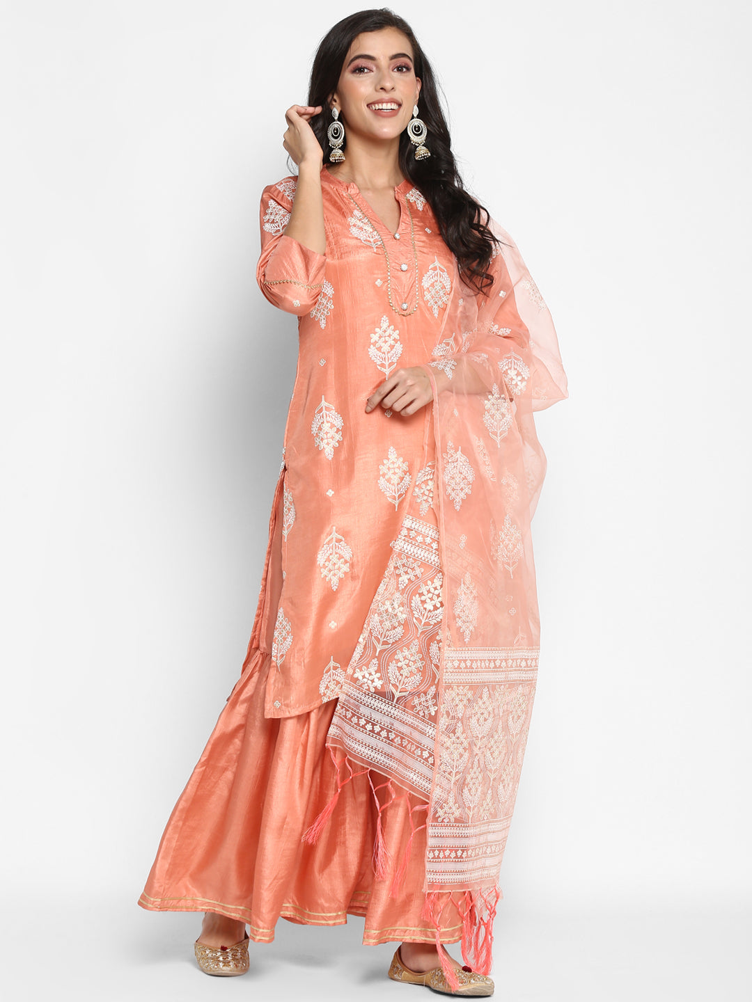 Women's Silk Blend Kurta And Sharara With Dupatta Set