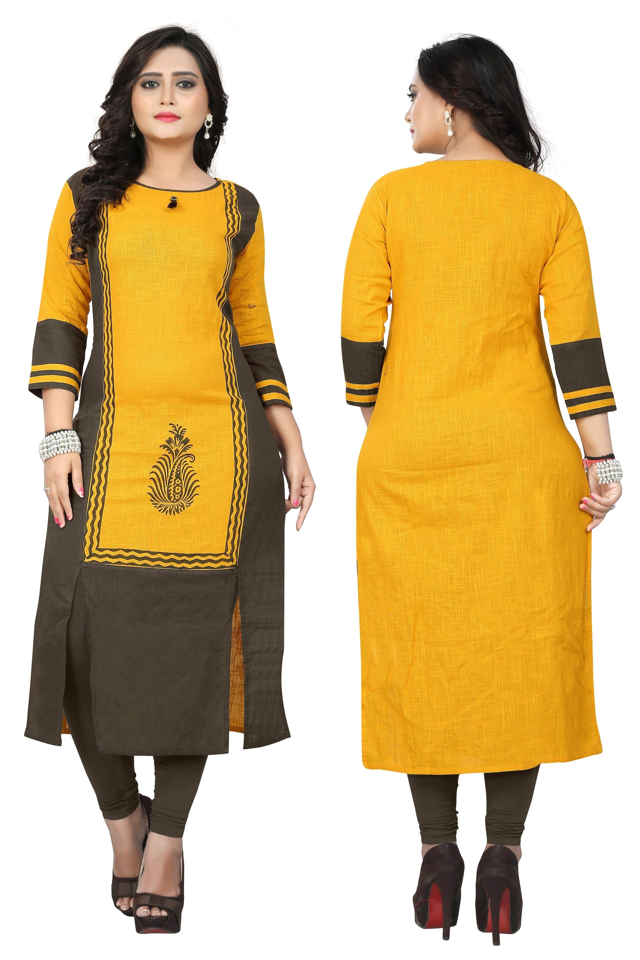 Women's Yellow Cotton Kurta