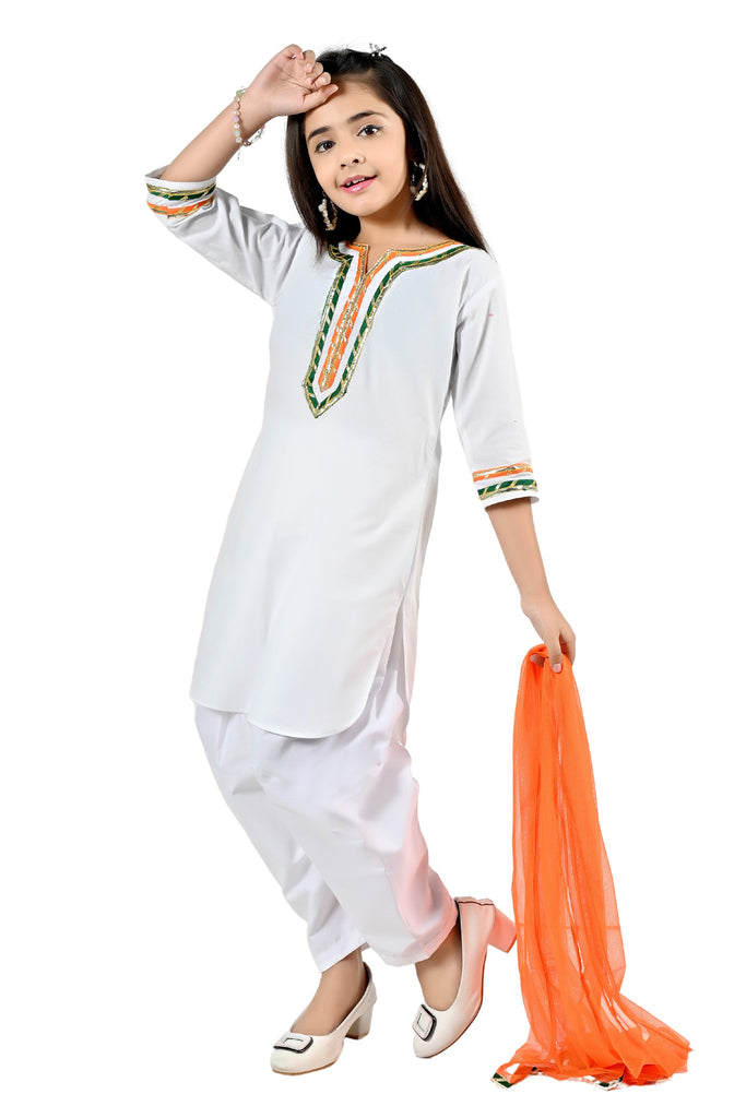 Girl's Multi Color Cotton Blend Solid Salwar Suit Set