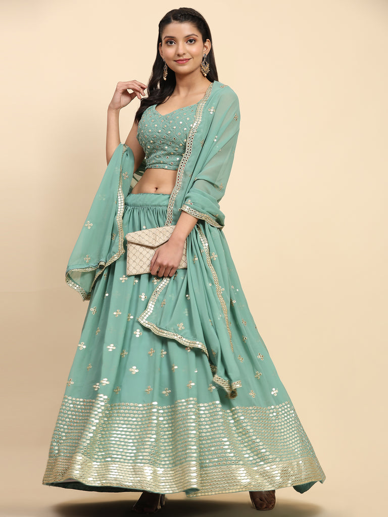 Women's Black Georgette Embroidered Lehenga Choli With Dupatta