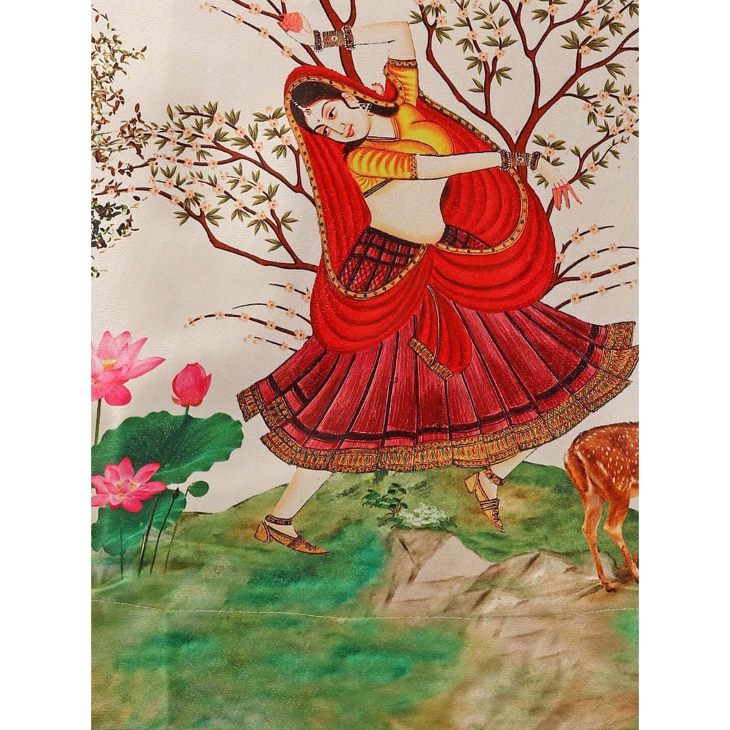 Women's Ethnic Motifs Digital Print Shiney Satin Croptop Lehenga Choli With Unstitched Blouse